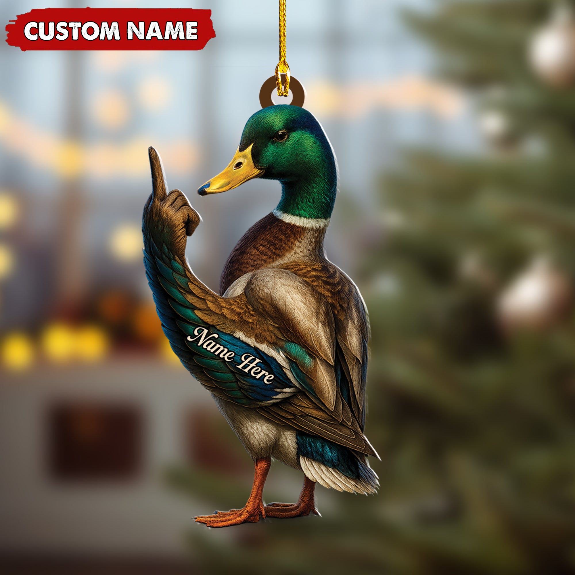 Personalized Funny Duck Fukin' Finger Hunting Acrylic Christmas Ornament – Custom Gift for Hunters
