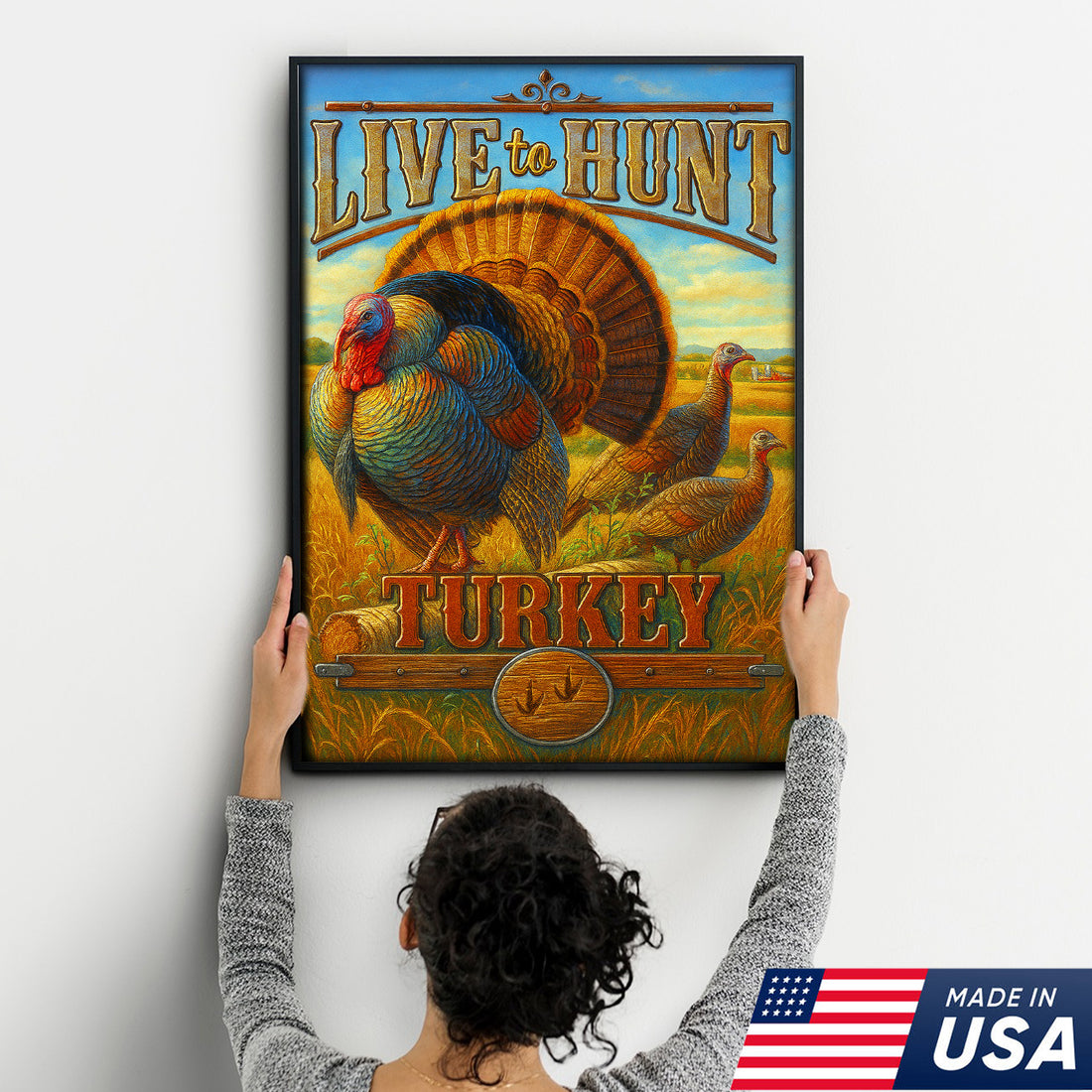 Turkey Hunting Canvas Wall Art – Rustic Wildlife Lodge Decor Gift for Hunters & Nature Lovers