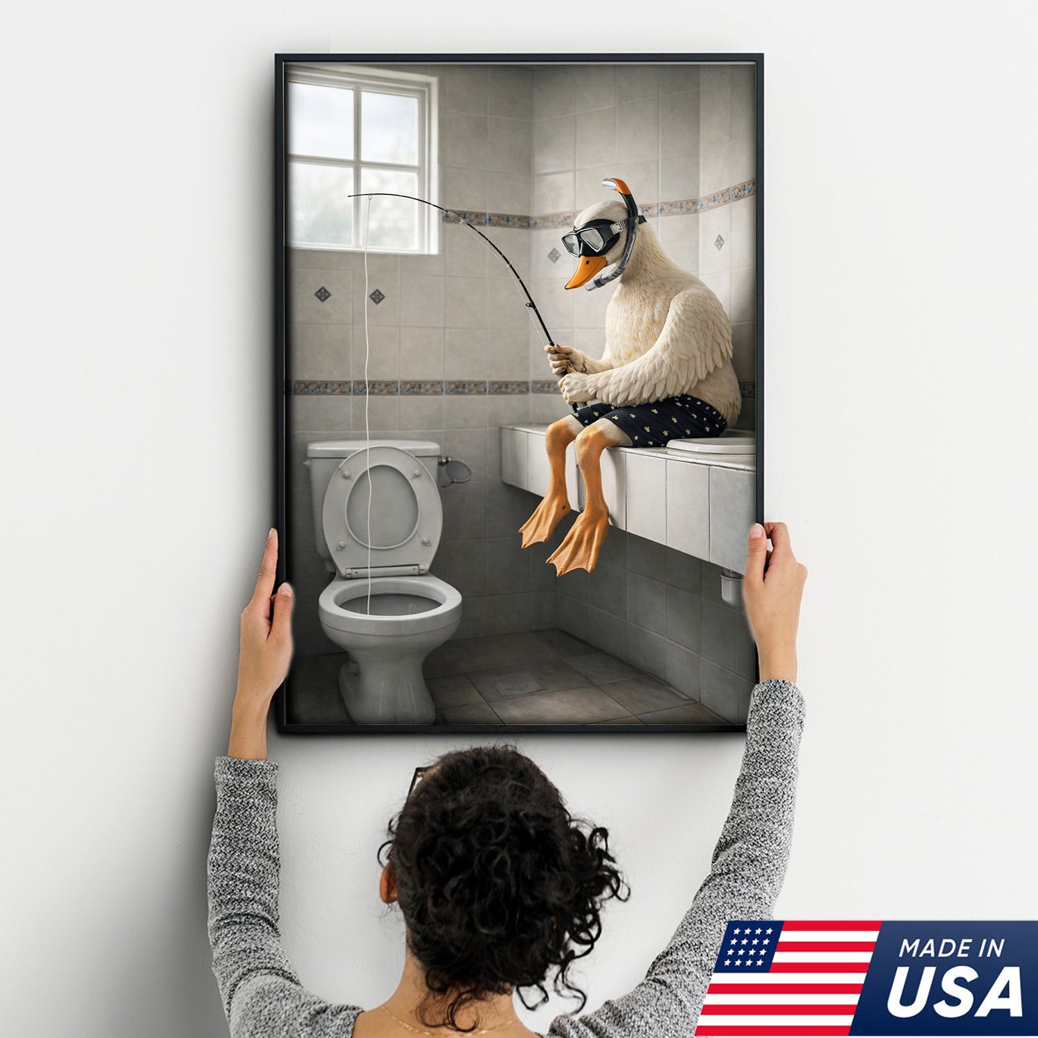 Funny Duck Fishing Canvas – Bathroom Wall Art – Meme Decor