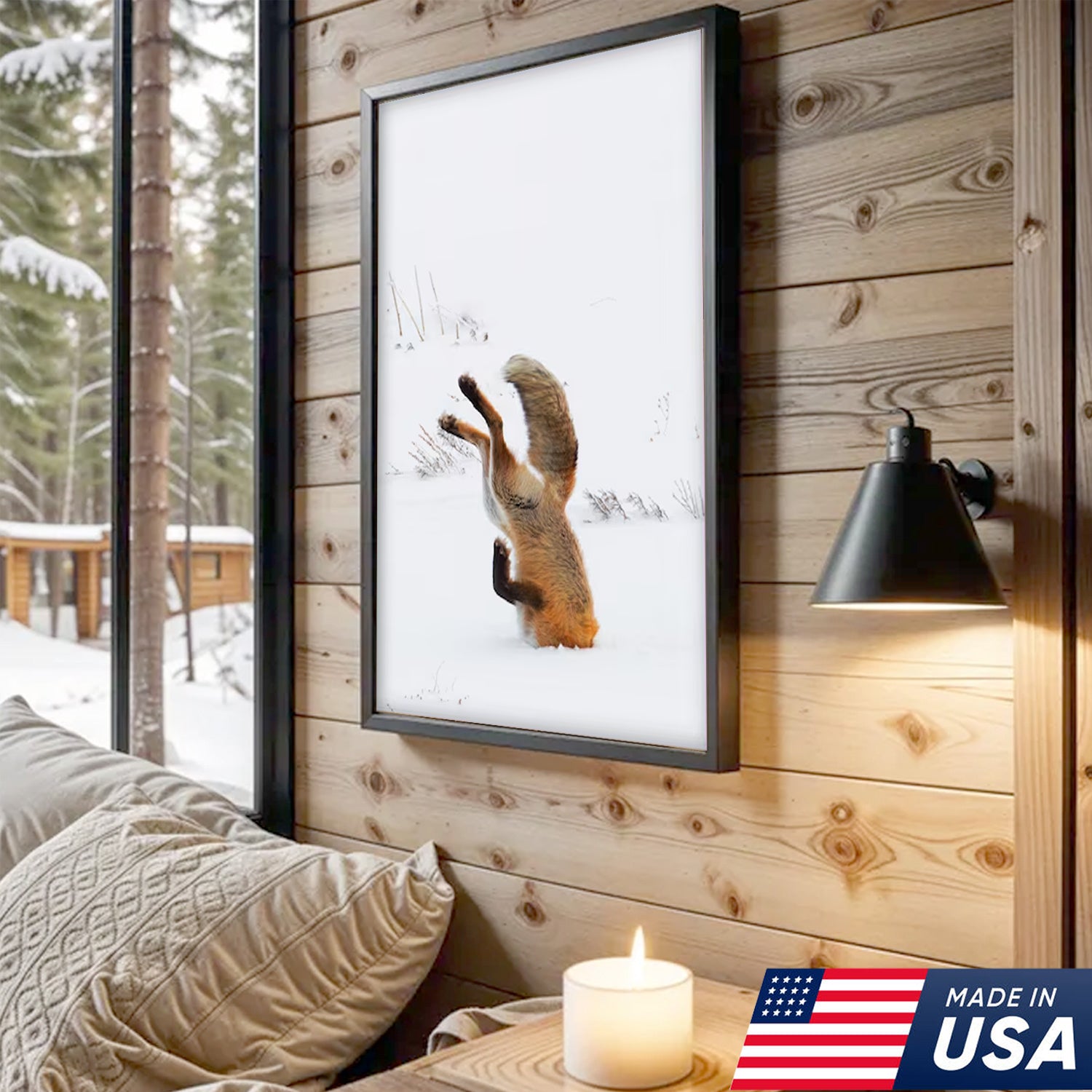Funny Fox Snow Dive Triptych Canvas Wall Art Set, Playful Wildlife Winter Photography Prints