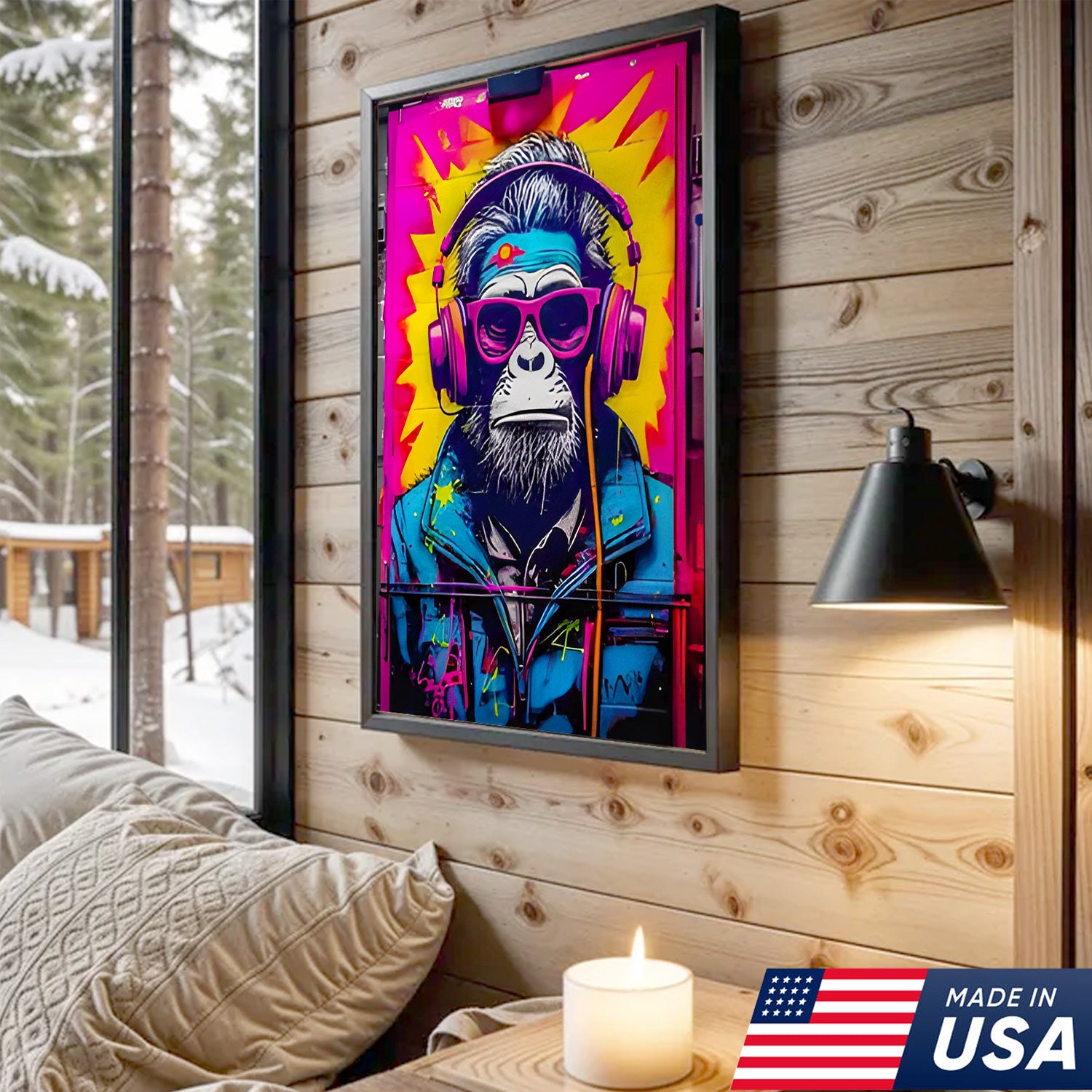 Neon Graffiti Animals Triptych Canvas Wall Art Set, Tiger Bear Gorilla Street Art Prints