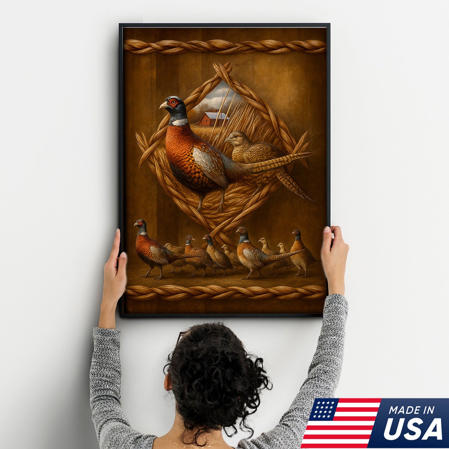 Pheasant Farmhouse Canvas Wall Art – Rustic Country Decor & Perfect Gift for Hunters