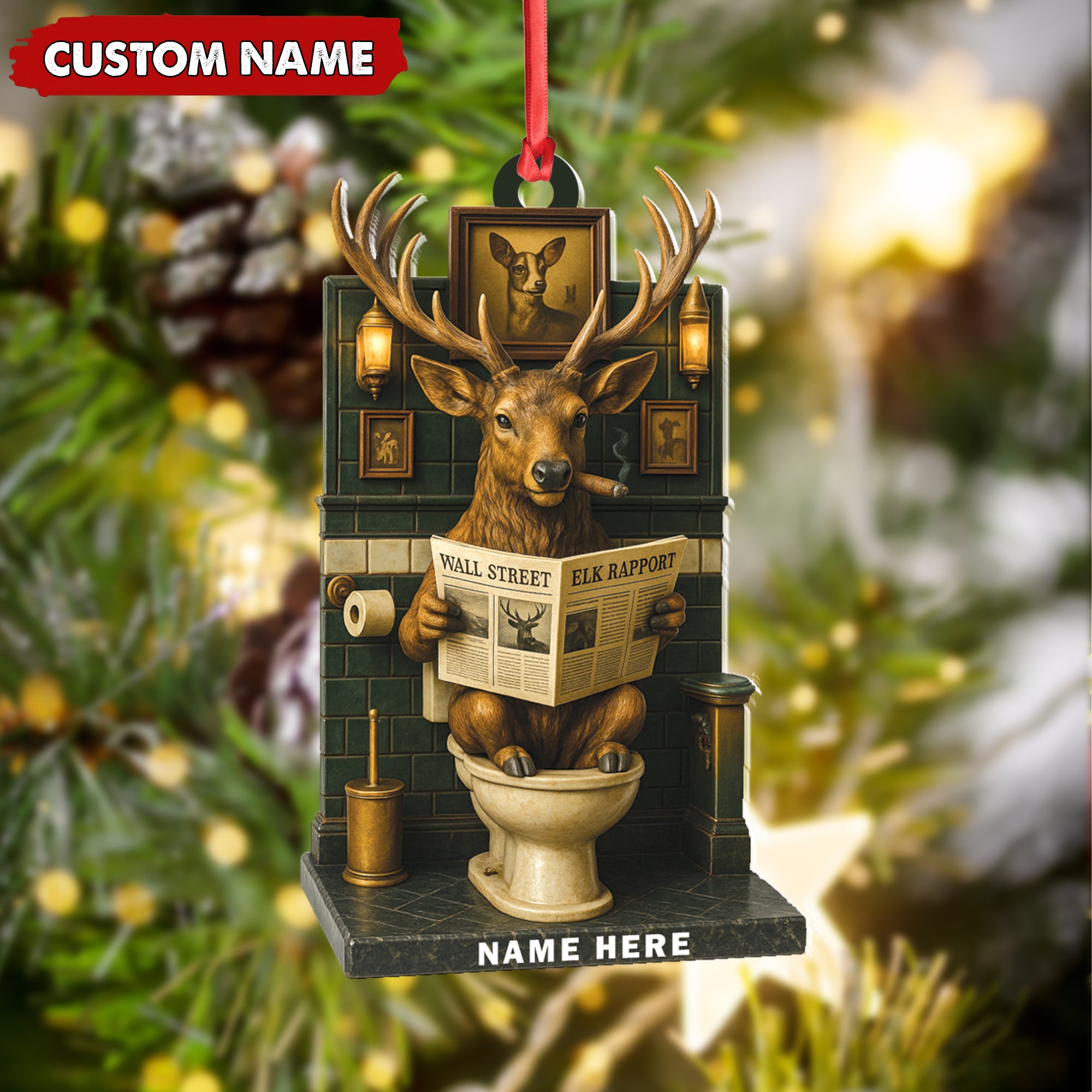 Personalized Acrylic Deer Bathroom Christmas Ornament – Funny Personalized Holiday Decor for Hunters & Wildlife Lovers