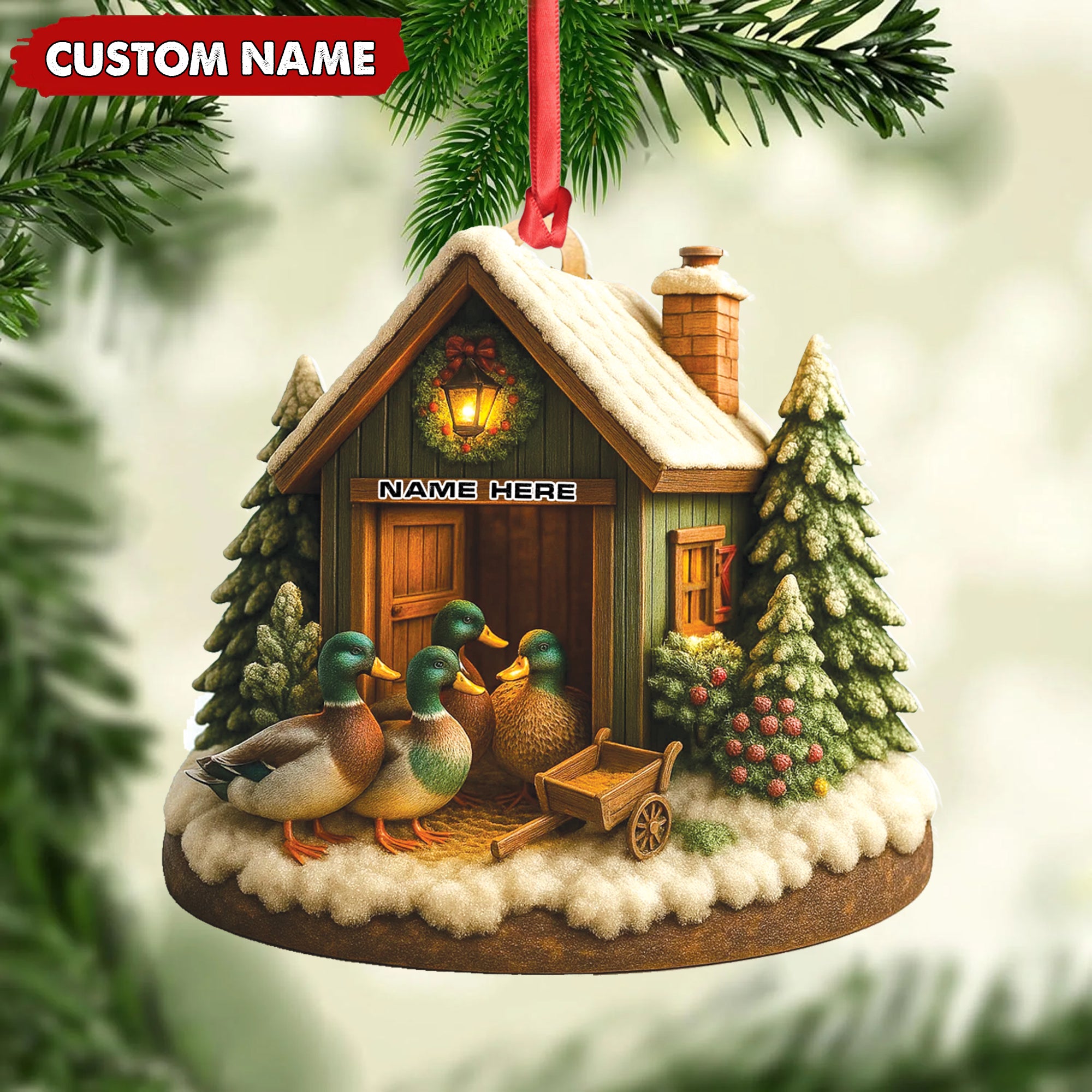 Personalized Acrylic Mallard Duck Family Christmas Ornament – Rustic Holiday Cabin Decor for Nature & Wildlife Lovers