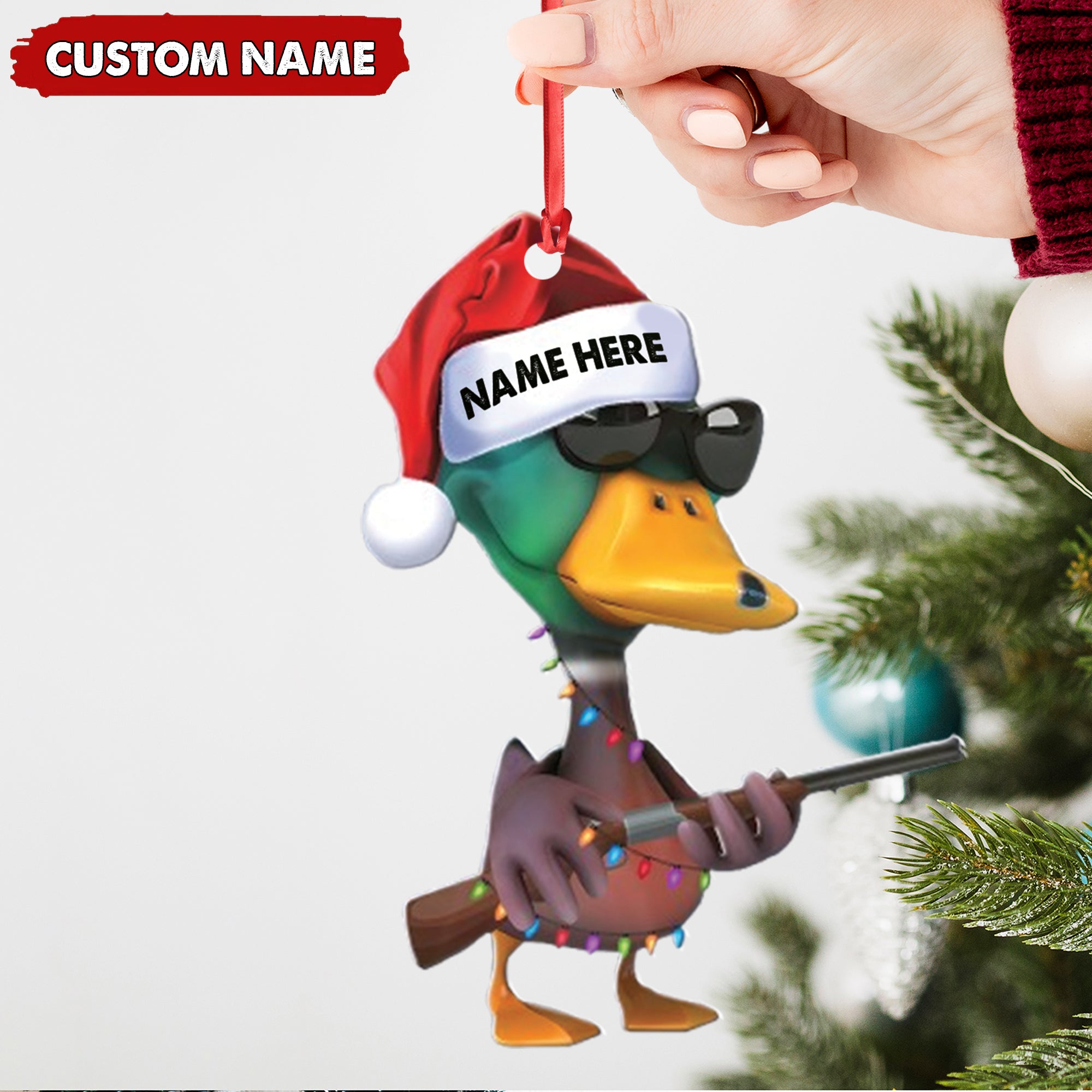 Personalized Funny Duck Hunting Acrylic Christmas Ornament – Custom Gift for Hunters & Outdoor Lovers