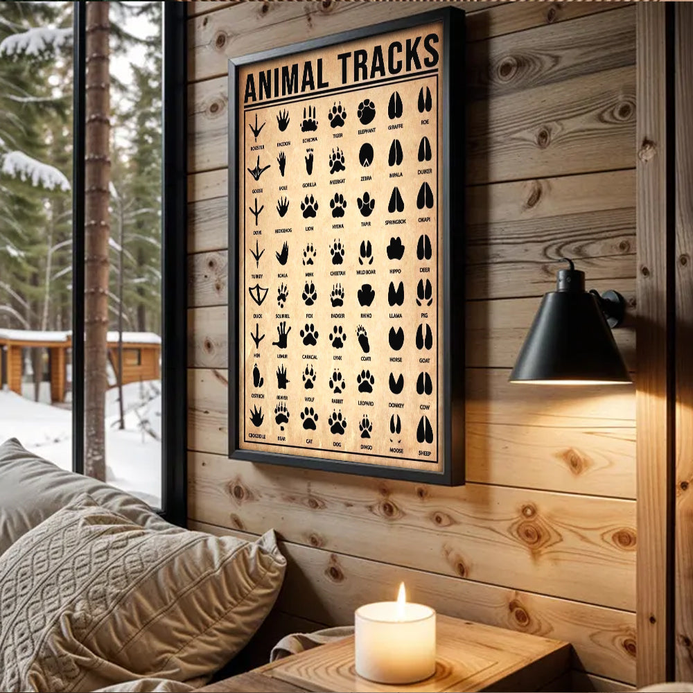 Animal Tracks Poster Canvas - Comprehensive Guide for Hunters, Wildlife Enthusiasts, Outdoor Lovers Wall Art Outdoorsy Wall Decor
