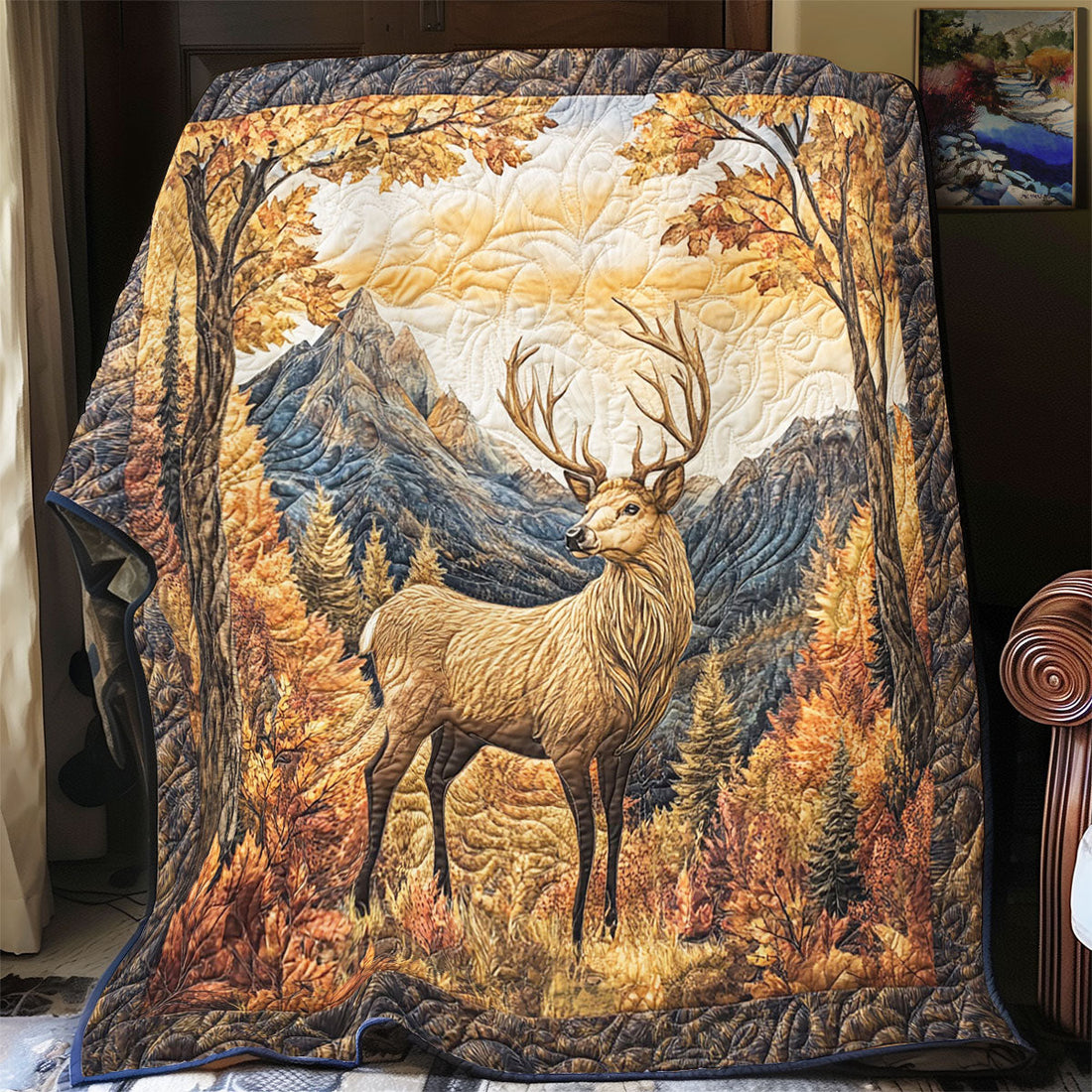 Moose In Autumn Quilt Blanket