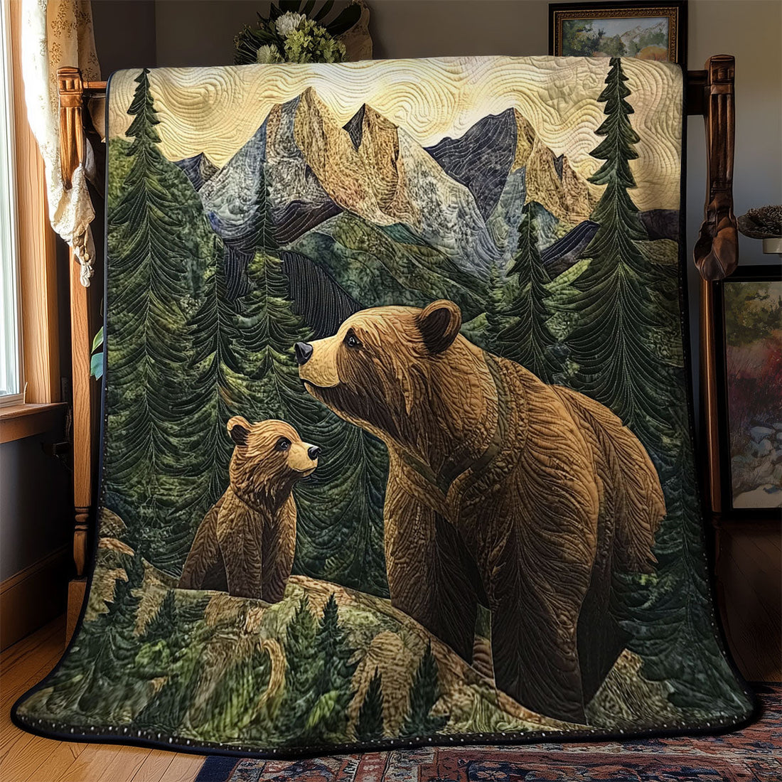 Brown Bear Family Quilt Blanket