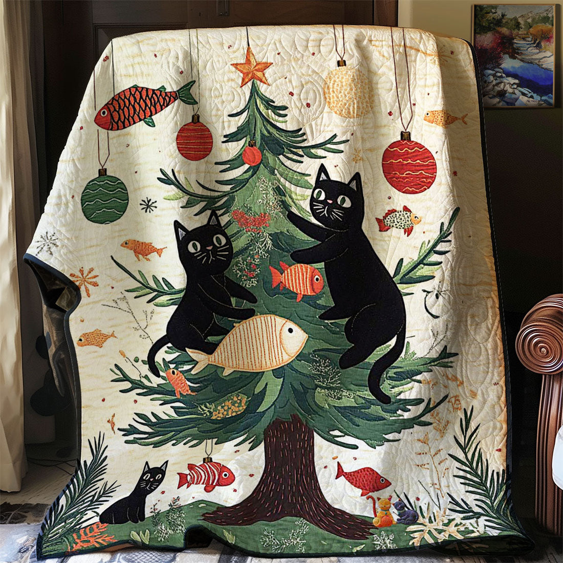 Christmas Cat Joy Quilt Blanket