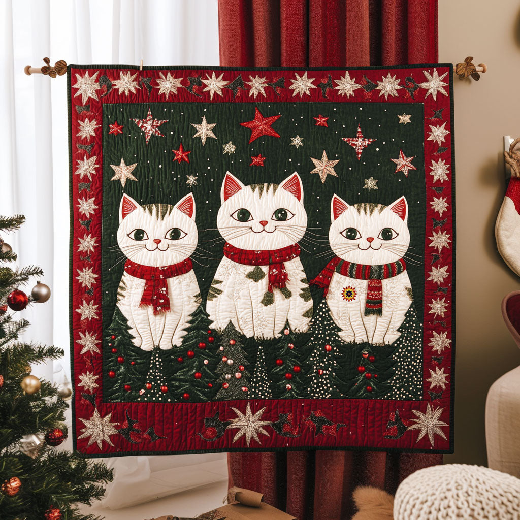 Christmas Cat Fireside Comfort Quilt Blanket
