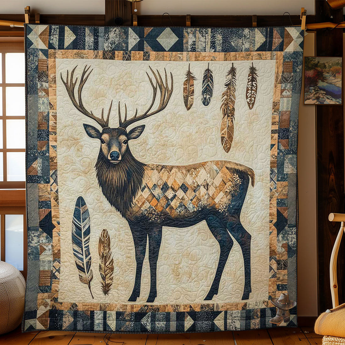 Native Deer Spirit Quiet Moments Quilt Blanket
