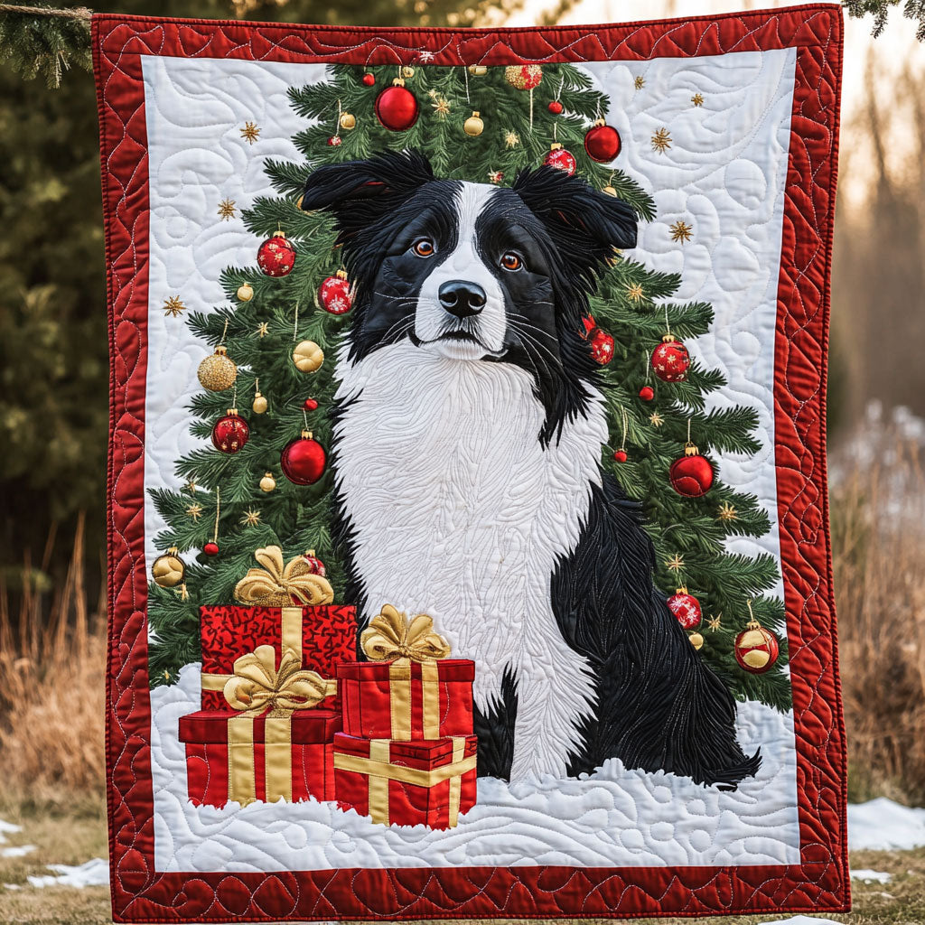 Border Collie Christmas Holiday Cheer Quilt Blanket