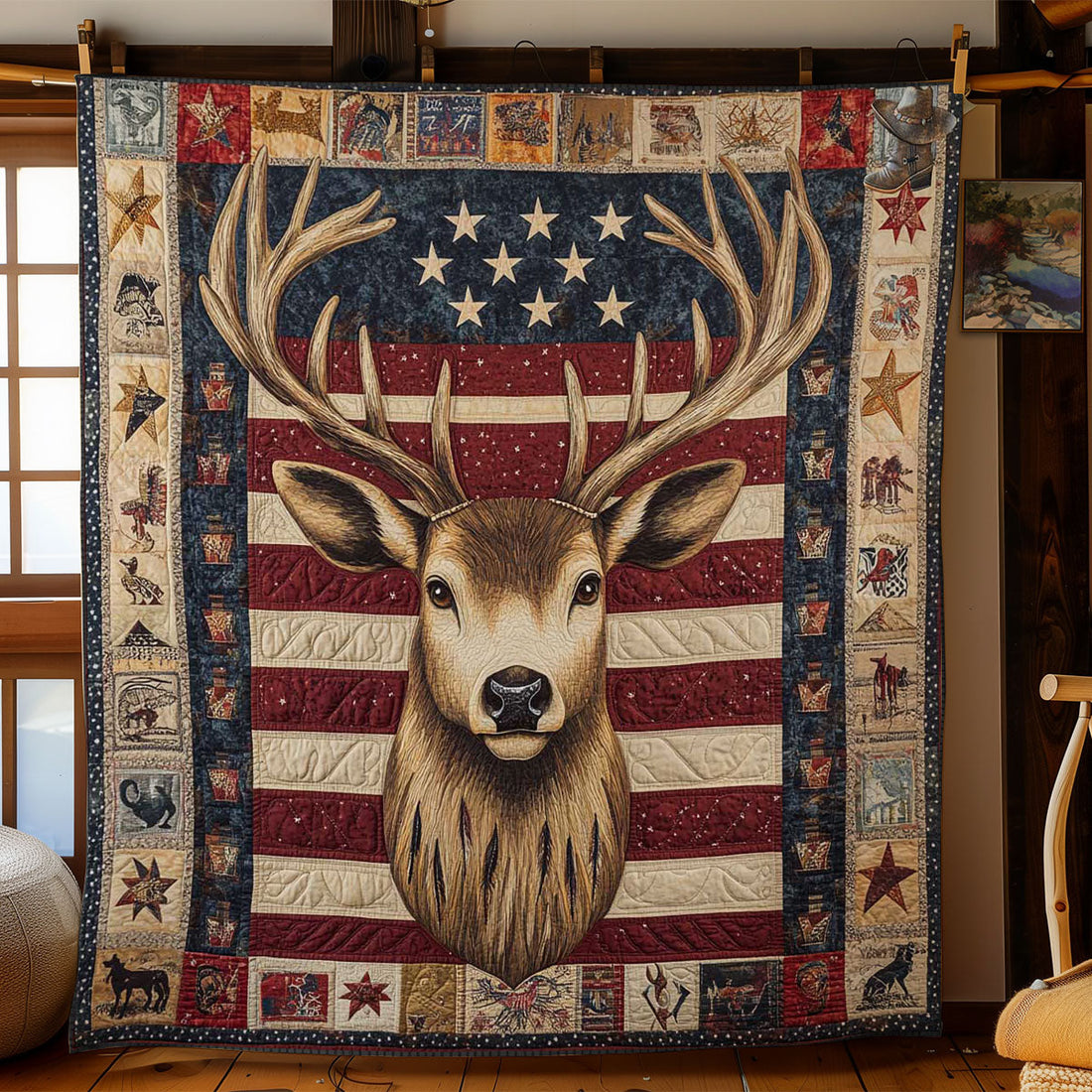 Native Deer Spirit Quilt Blanket