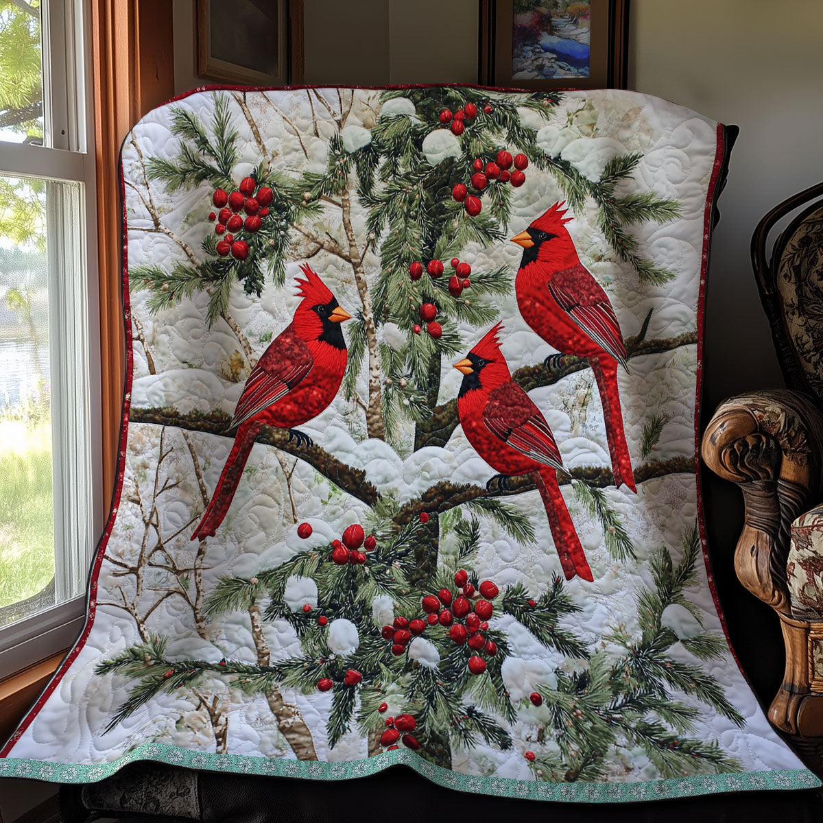 Cardinal Christmas Silent Night Quilt Blanket