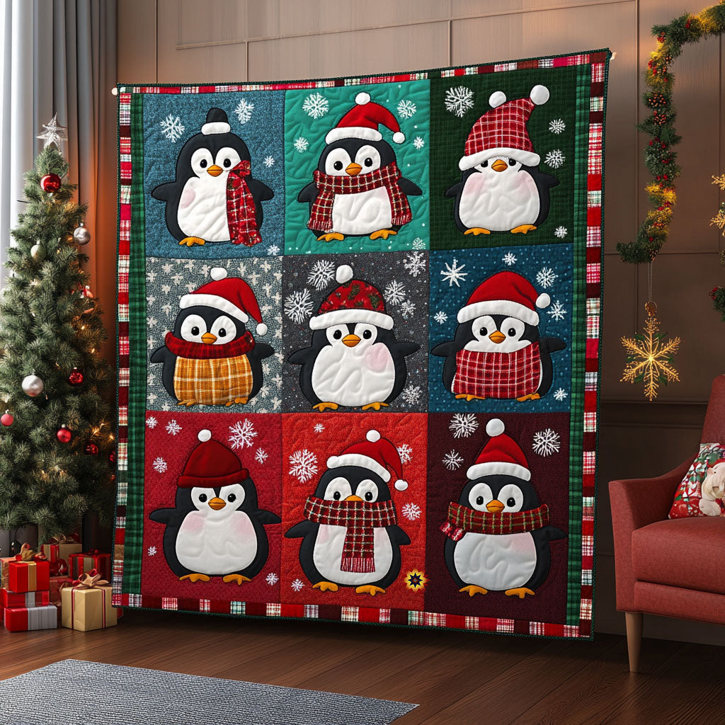 Christmas Penguin Winter Wonderland Quilt Blanket