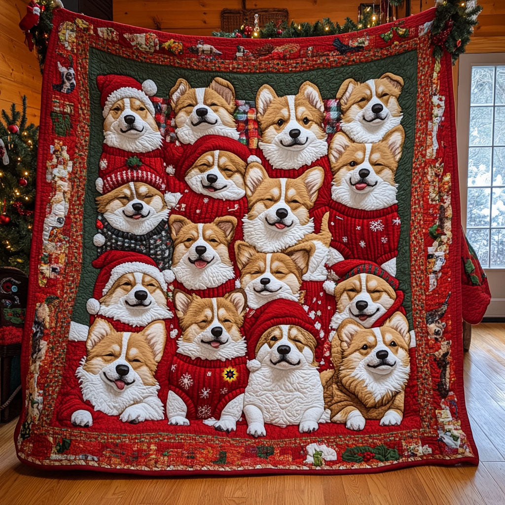 Christmas Corgi Winter Wonderland Quilt Blanket