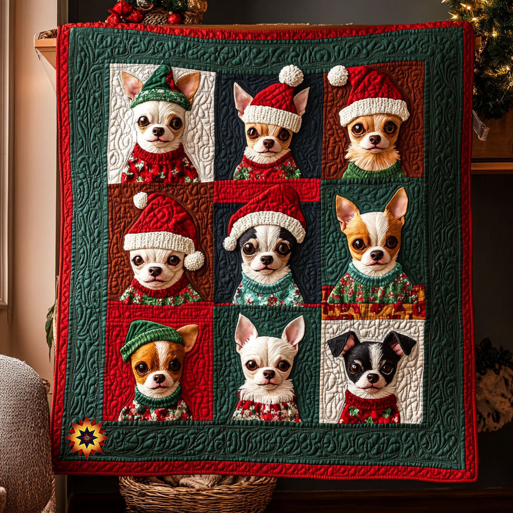 Chihuahua Christmas Quilt Blanket