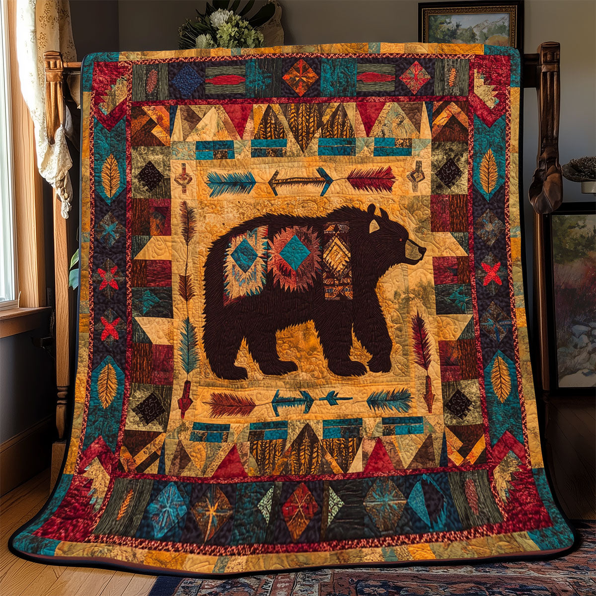 Bear Native American Nature Calm Quilt Blanket