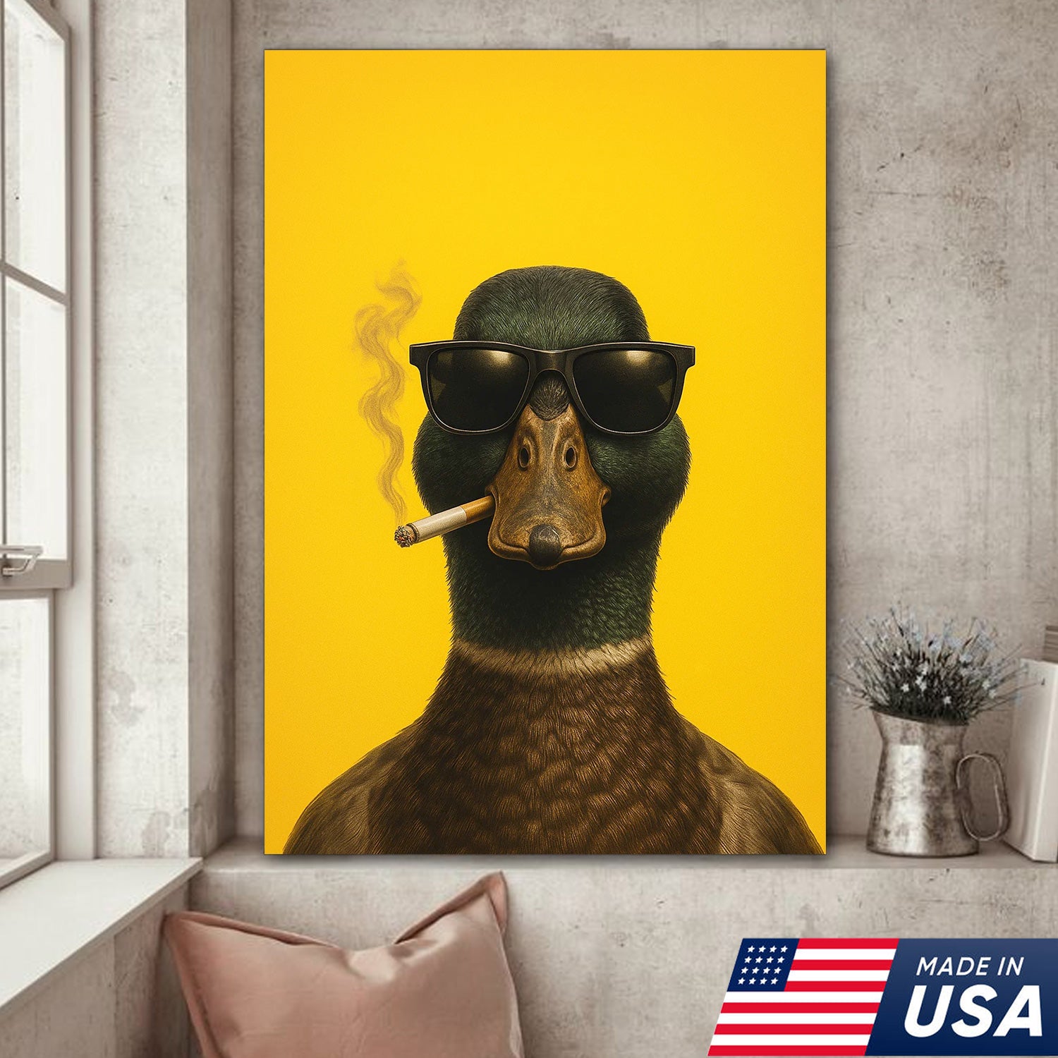 Cool Duck Canvas Wall Art - Funny Sunglasses Duck Hunting Lodge Decor - Rustic Farmhouse Wildlife Print