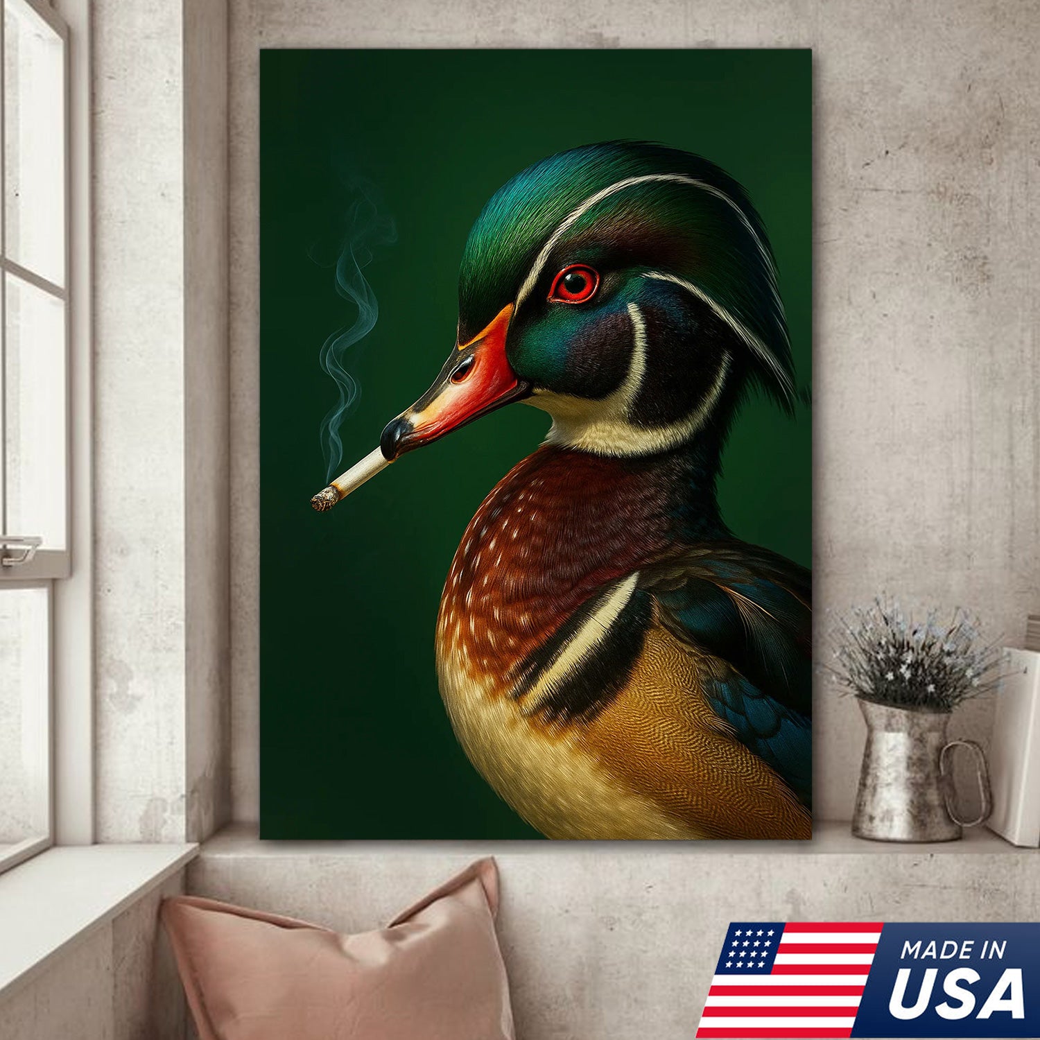 Wood Duck Wall Art Canvas - Vibrant Wildlife Cabin Decor - Unique Hunting Lodge Artwork