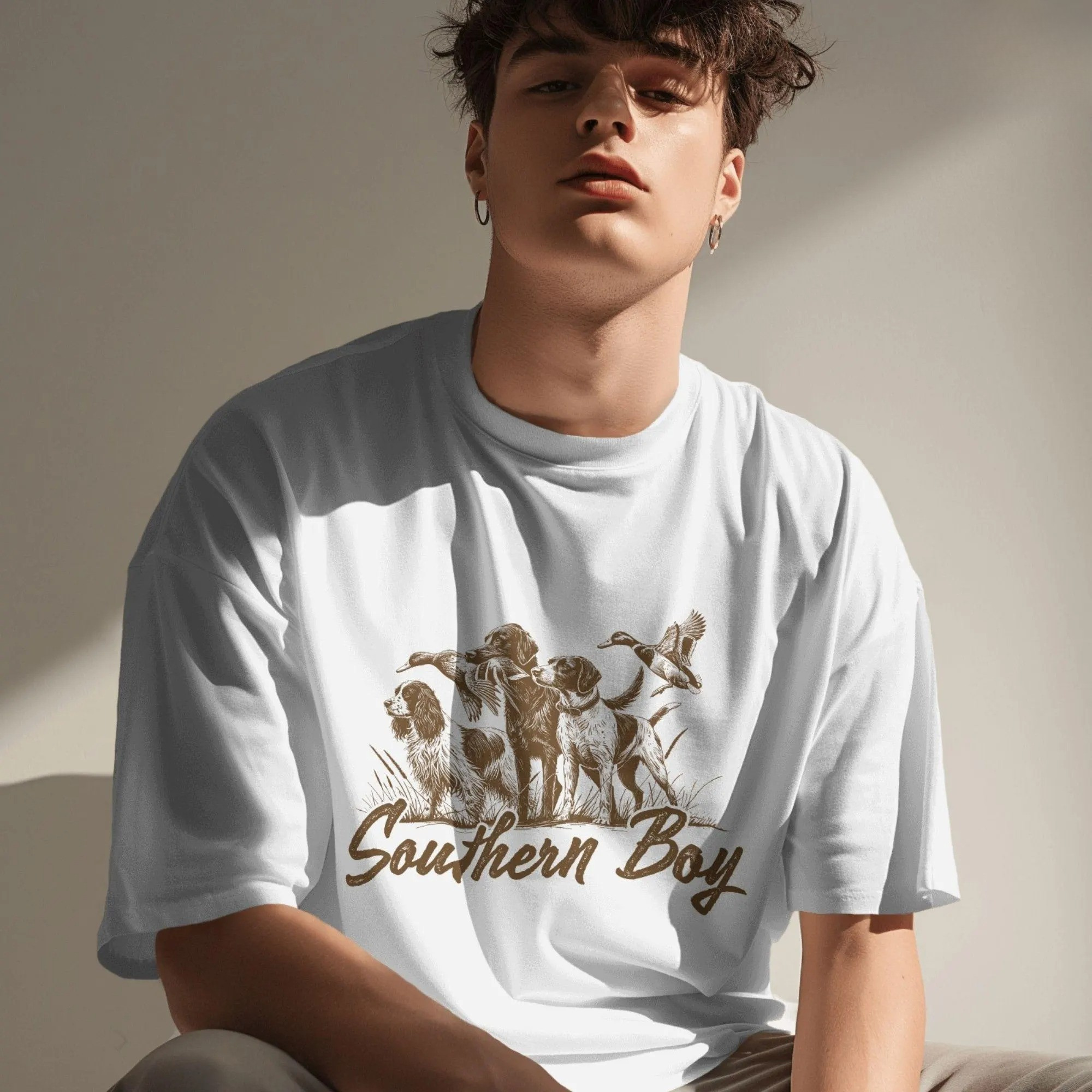 Southern Boy Hunting Dog T-Shirt, Duck Hunting Design, Country Boy Shirt Hunting Retriever - Vintage Black Graphic Tee for Outdoorsmen