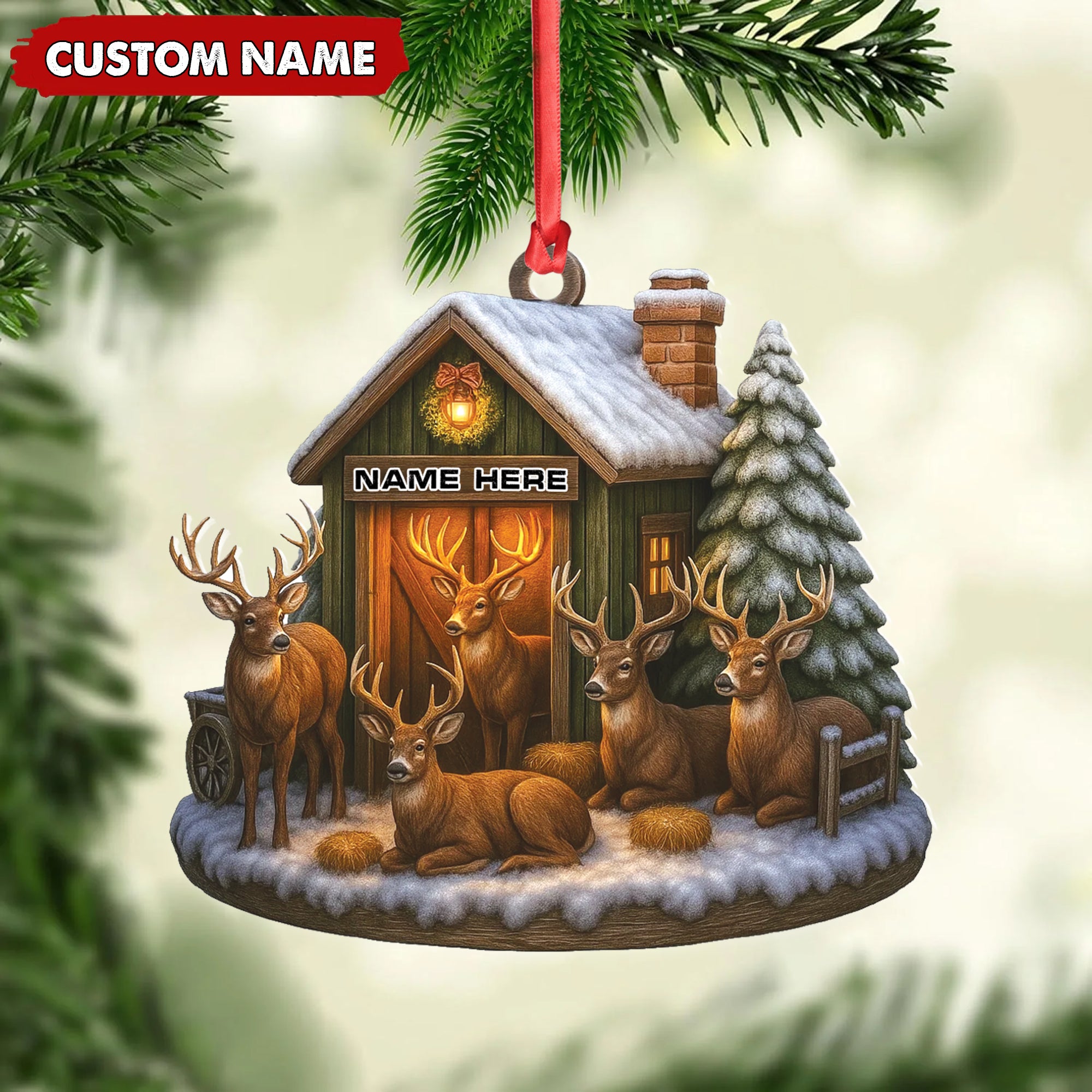 Personalized Acrylic Deer Family Christmas Ornament – Rustic Holiday Cabin Decor for Hunters & Wildlife Lovers