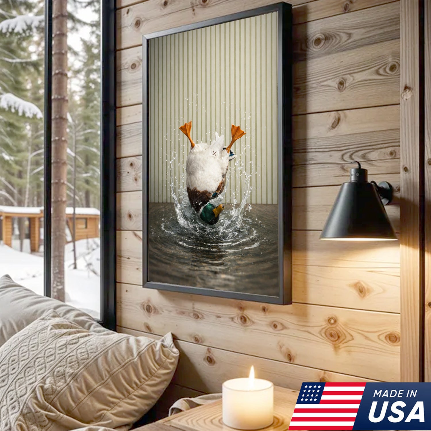 Funny Duck Wall Art Canvas Set, Whimsical Mallard Animal Triptych Print