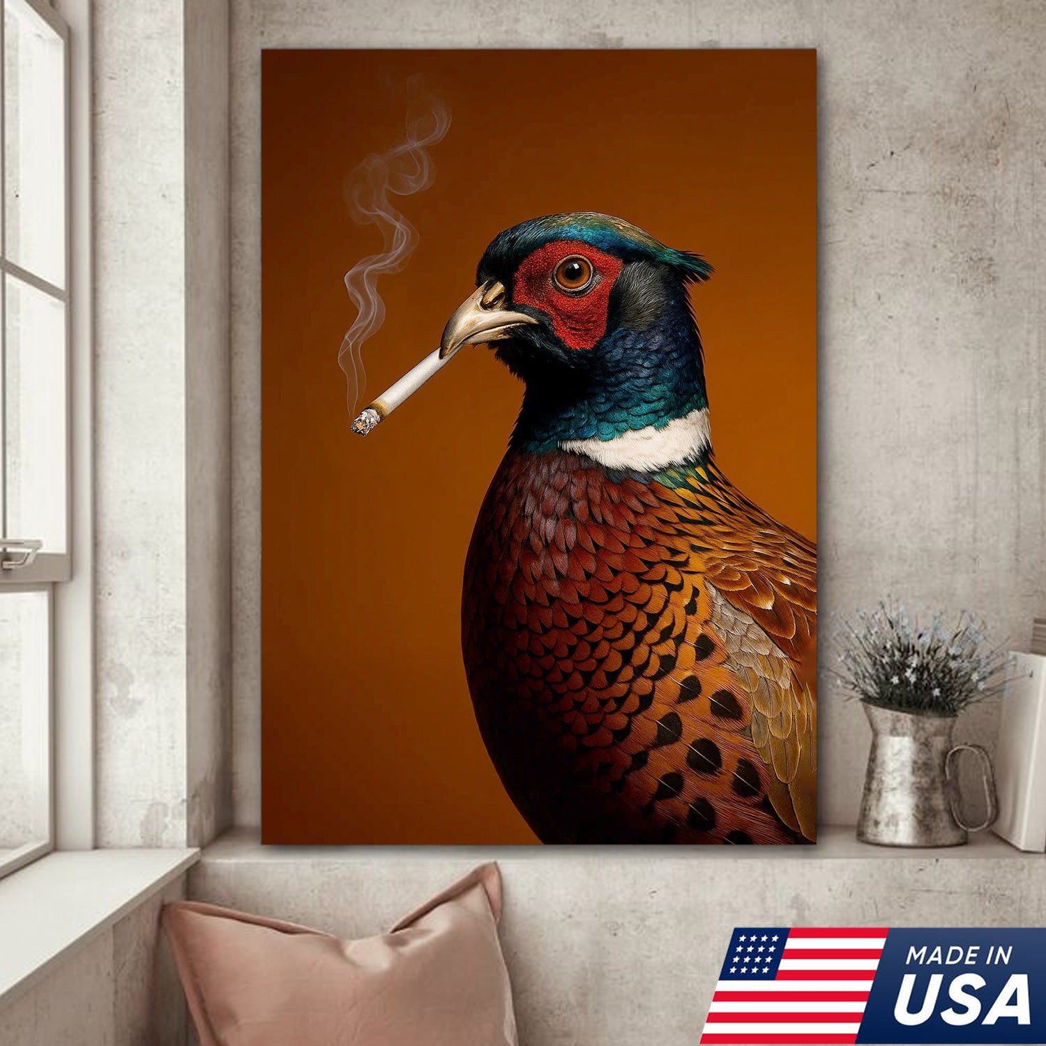 Pheasant Canvas Wall Art – Vibrant Rustic Wildlife Decor for Cabin, Lodge & Hunting Enthusiasts