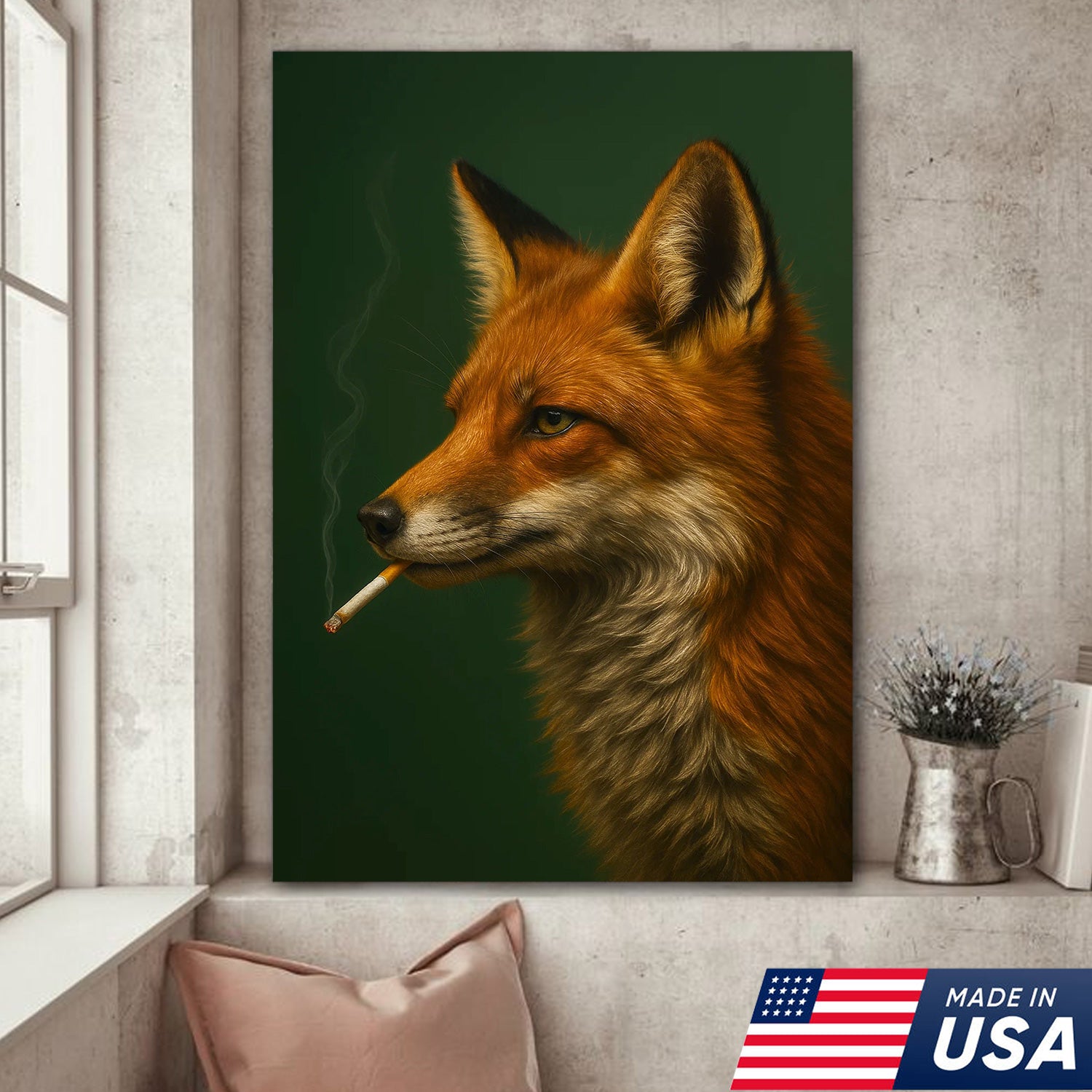 Rustic Red Fox Canvas Wall Art – Nature Inspired Cabin Decor – Unique Wildlife Wall Hanging