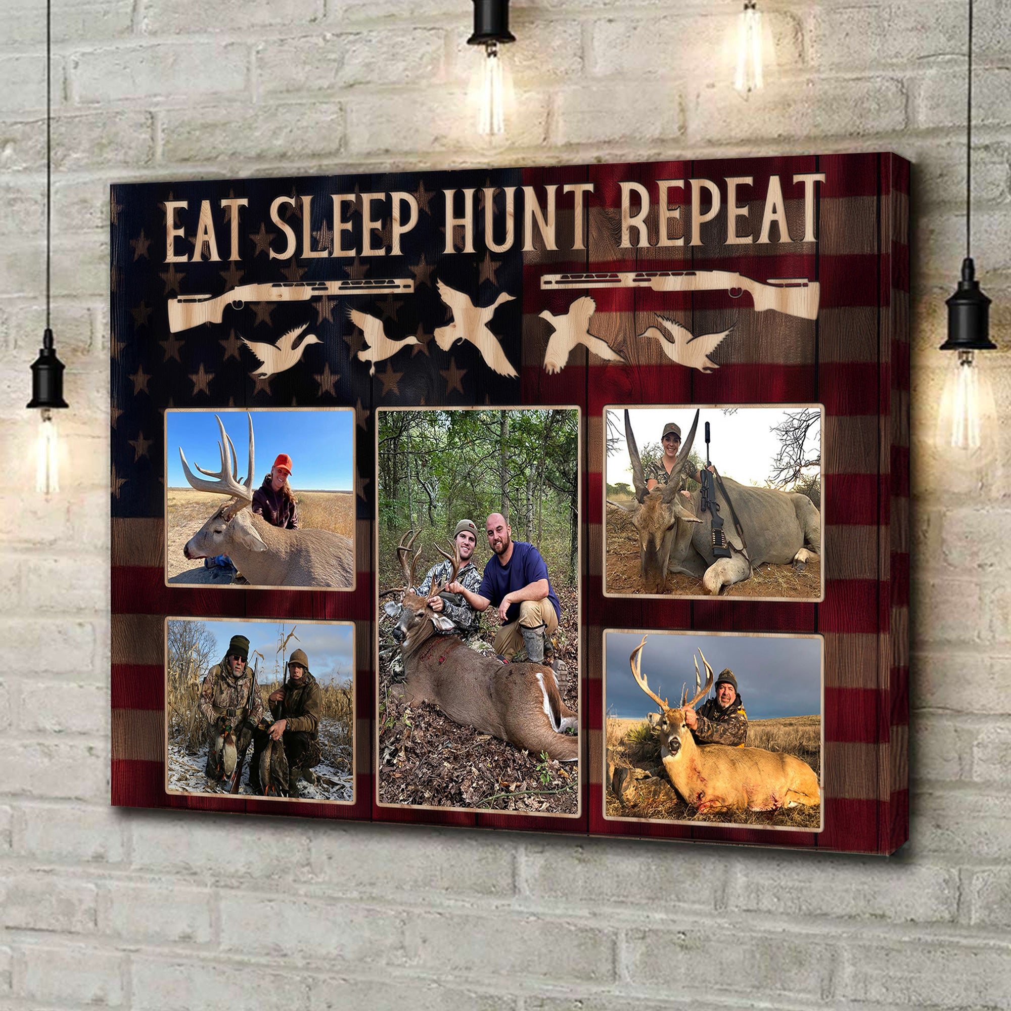 Personalized Eat Sleep Hunt Repeat Photo Collage Frame, Custom Hunting Gift for Dad, Husband & Hunters
