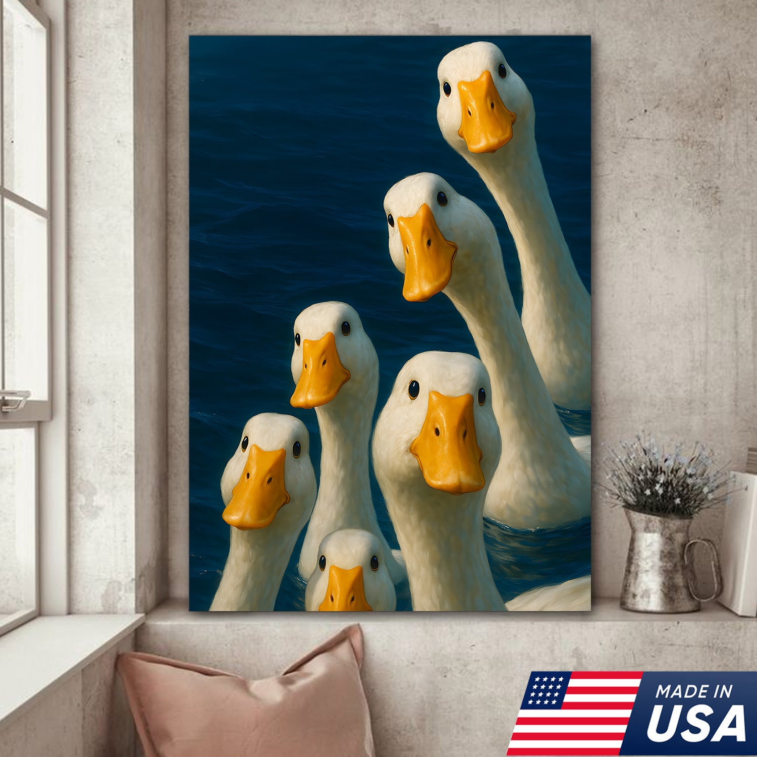 Funny Duck Canvas Wall Art – Quirky Farmhouse & Hunting Cabin Decor, Perfect Gift for Hunters