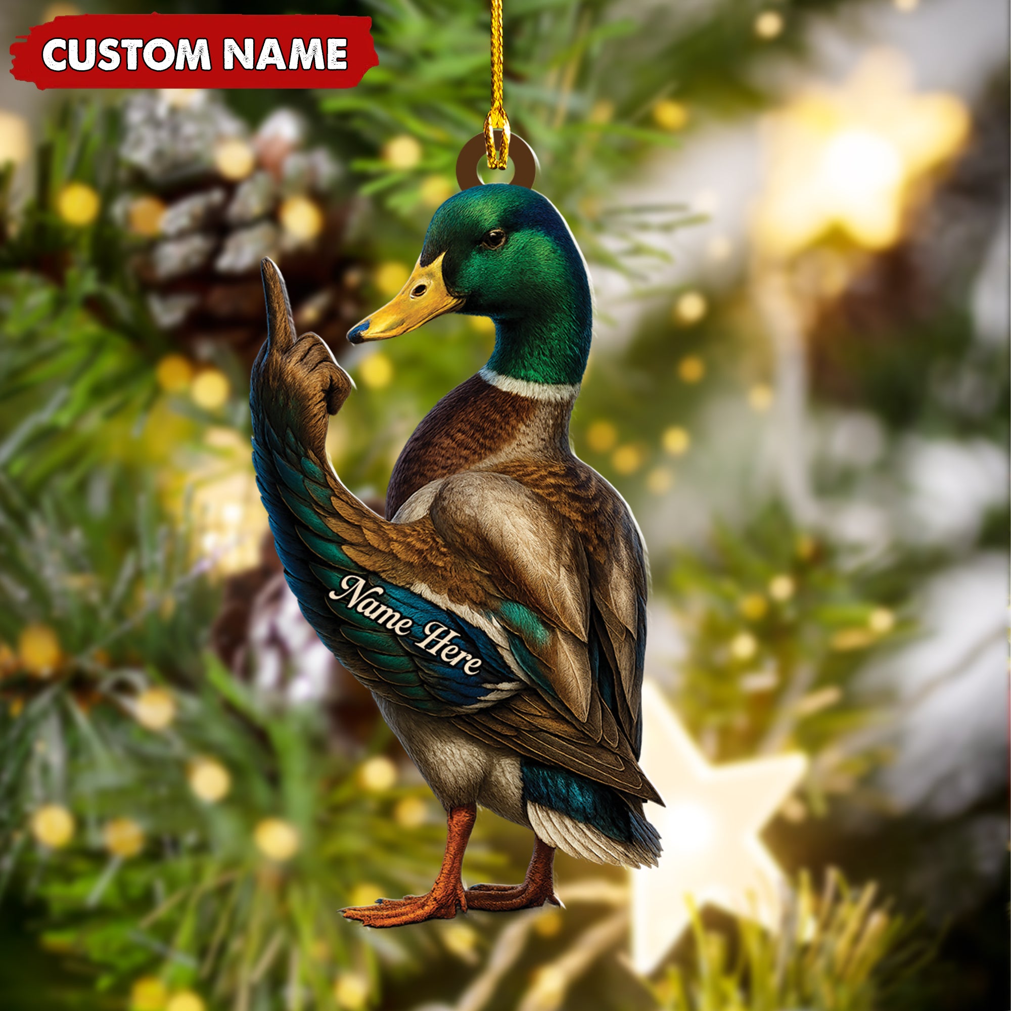Personalized Funny Duck Fukin' Finger Hunting Acrylic Christmas Ornament – Custom Gift for Hunters