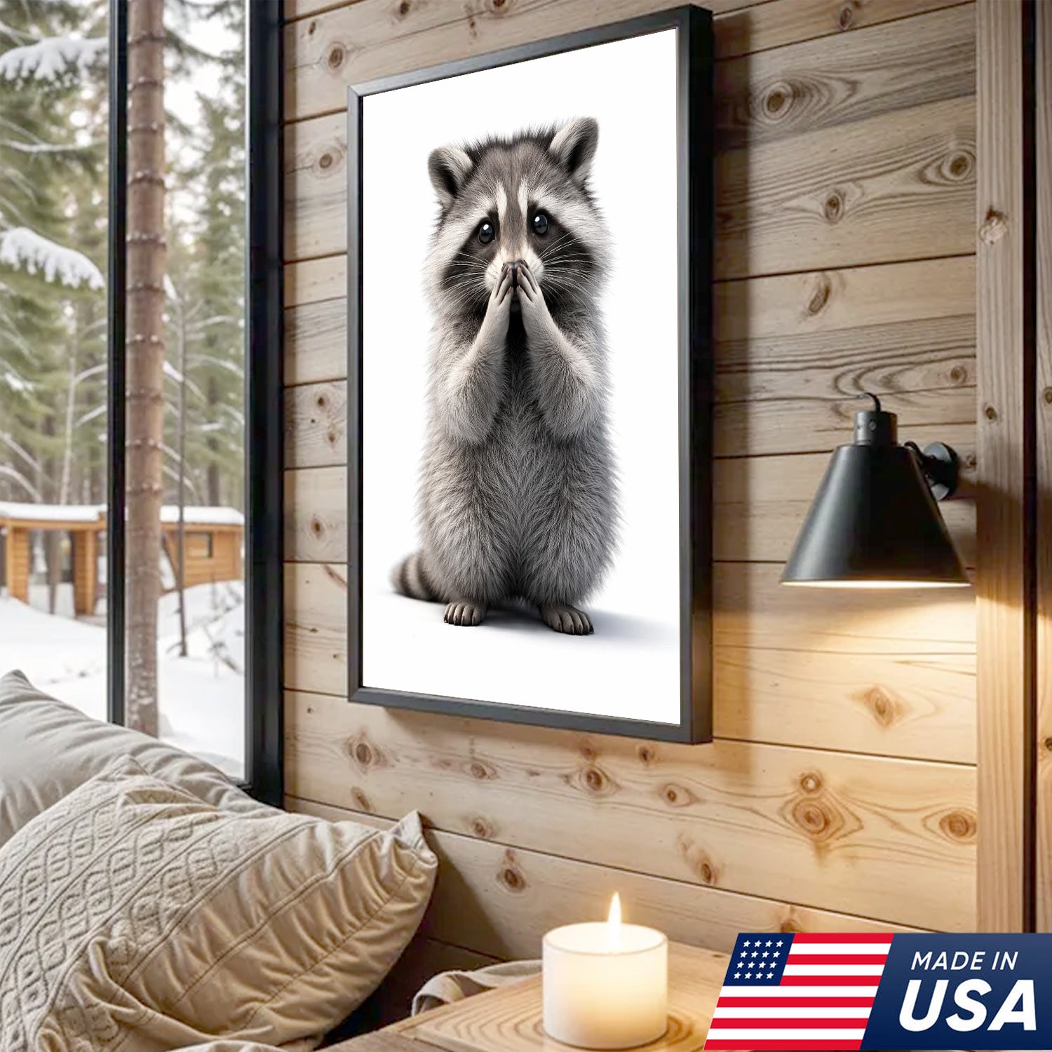 Funny Raccoon Wall Art Canvas Set, Cute Animal Bathroom Humor Triptych Print