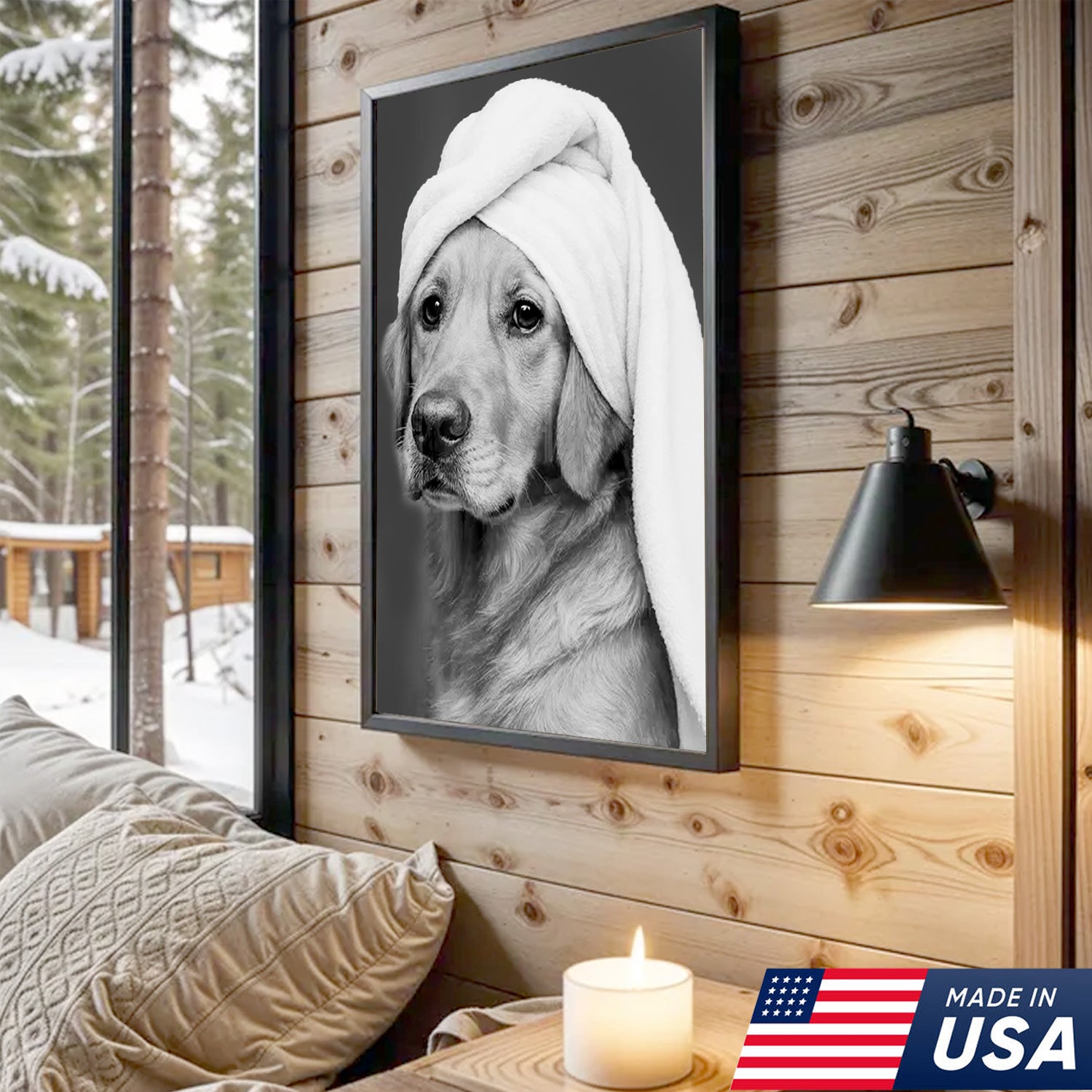 Funny Dog Bathroom Triptych Canvas Wall Art Set, Black and Golden Retriever Bath Humor