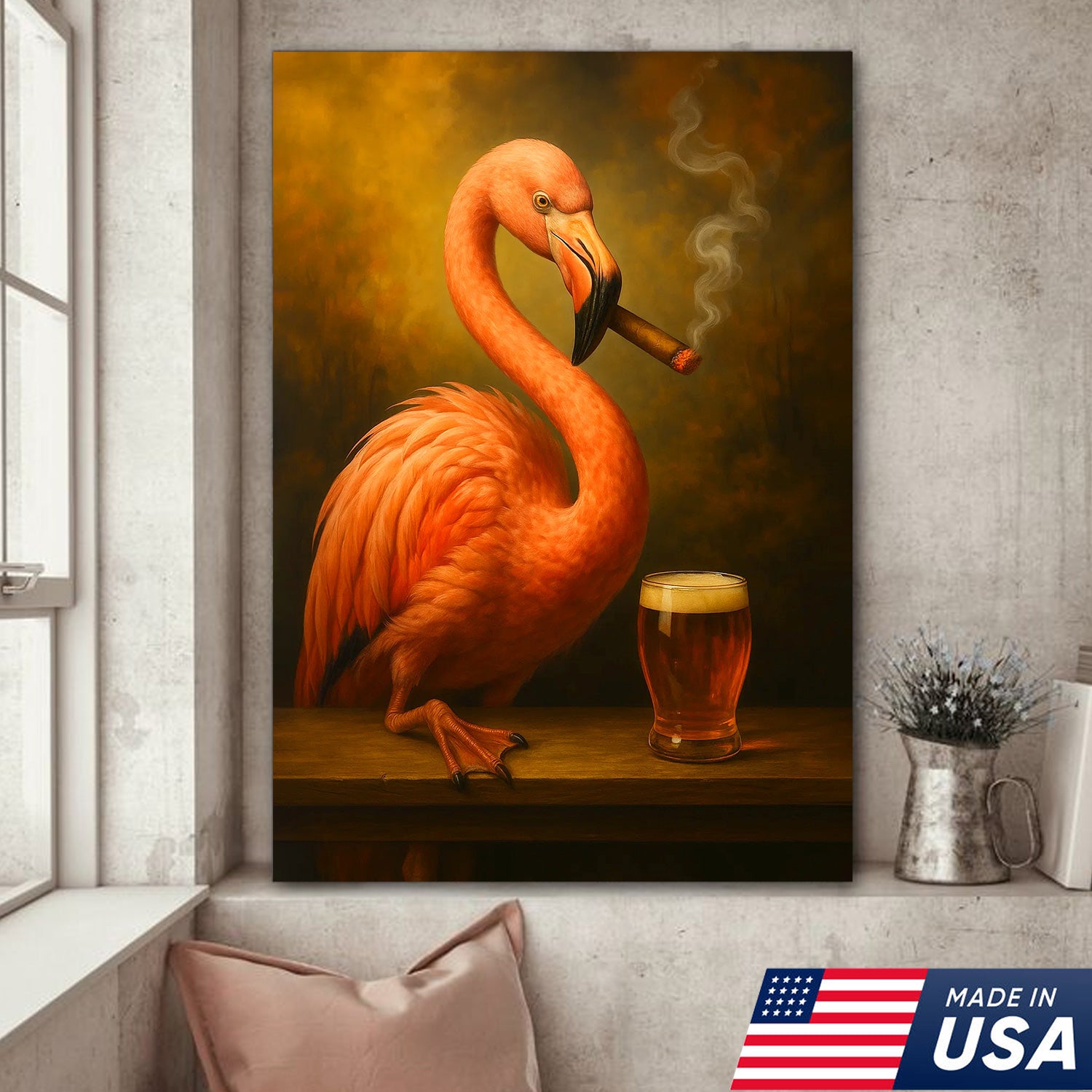 Whimsical Flamingo Canvas Wall Art - Bold Tropical Bird Design for Modern Home Decor - Unique Animal Artwork