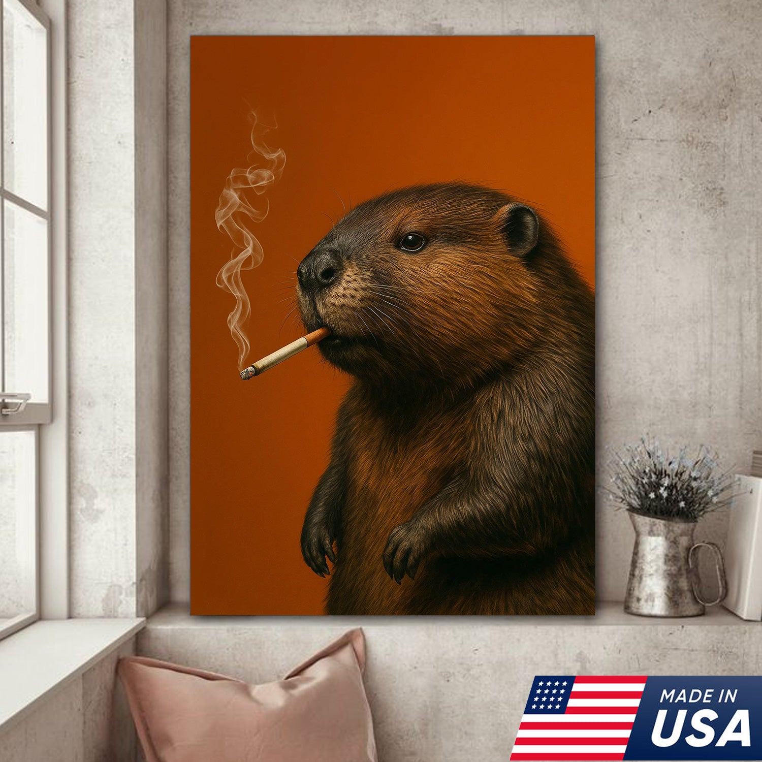 Beaver Canvas Wall Art – Rustic Wildlife Decor – Hunting Cabin Artwork – Woodland Nature Print – Lodge and Farmhouse Wall Hanging
