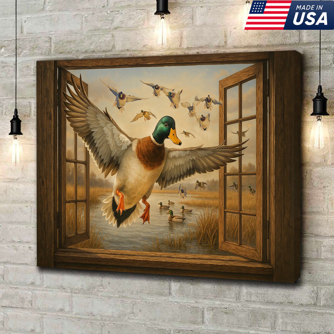 Duck Hunting Canvas Painting – Wildlife Wall Decor for Hunters