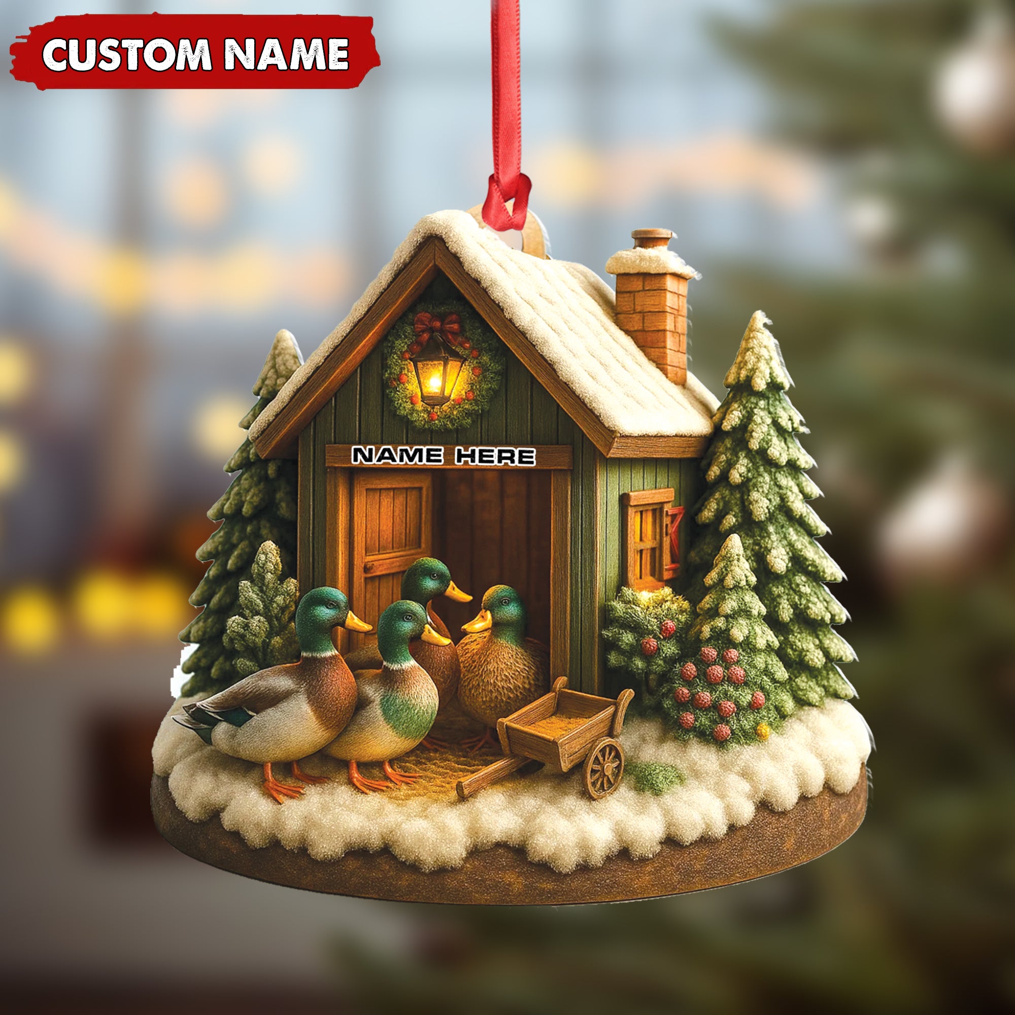 Personalized Acrylic Mallard Duck Family Christmas Ornament – Rustic Holiday Cabin Decor for Nature & Wildlife Lovers
