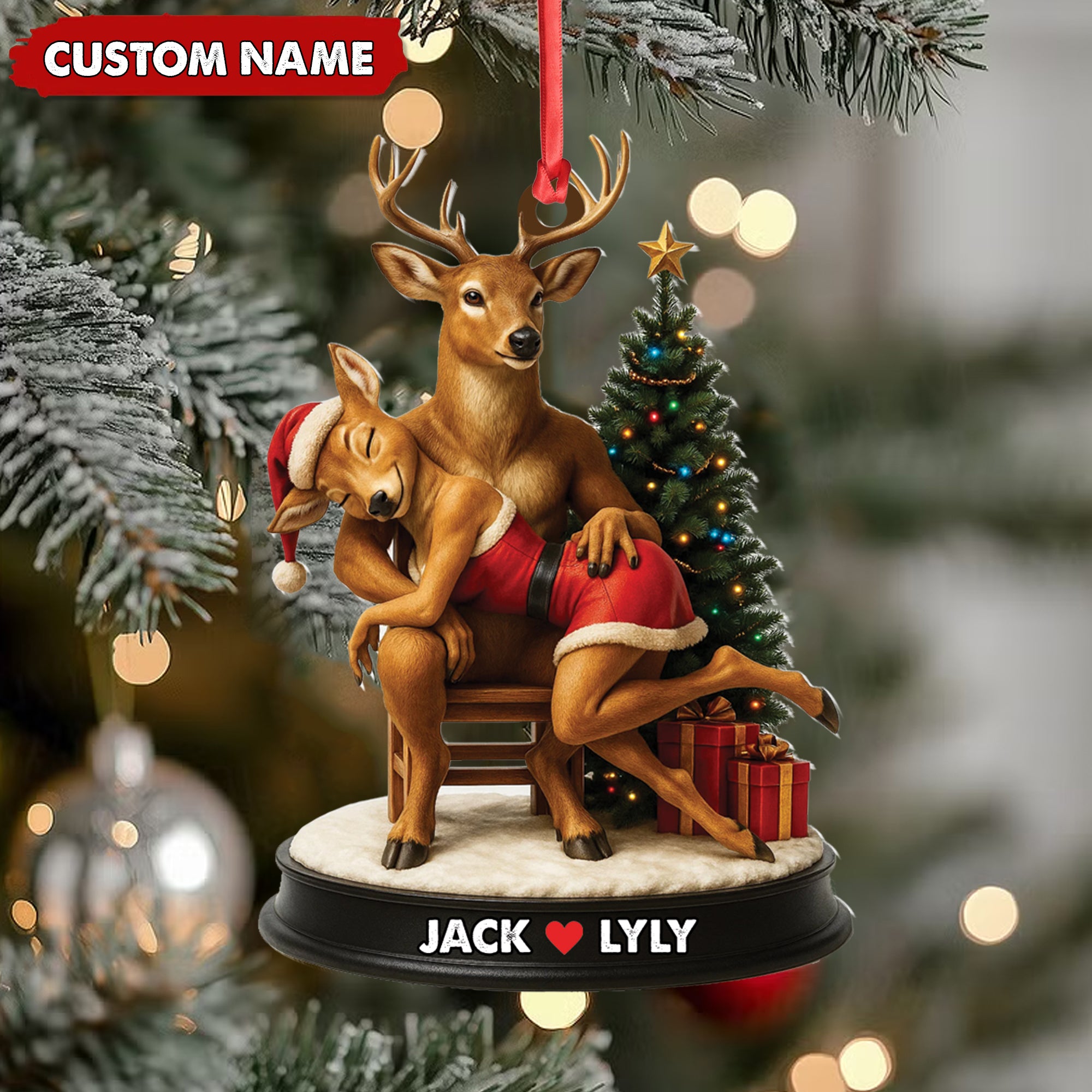 Personalized Acrylic Deer Couple Christmas Ornament – Romantic Holiday Decor for Couples & Wildlife Lovers