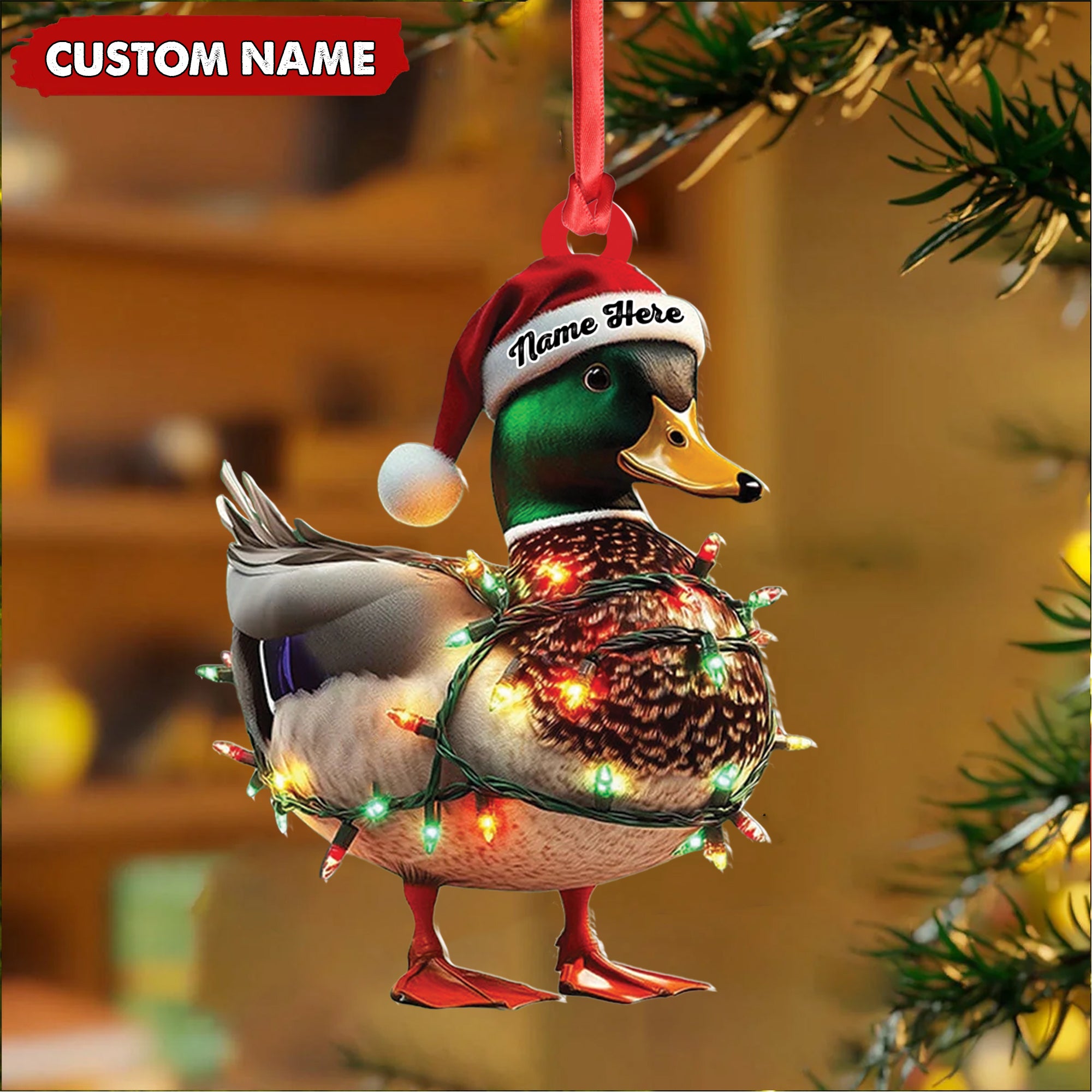 Personalized Duck Acrylic Christmas Ornament – Funny Custom Hunting Tree Decoration For Hunters