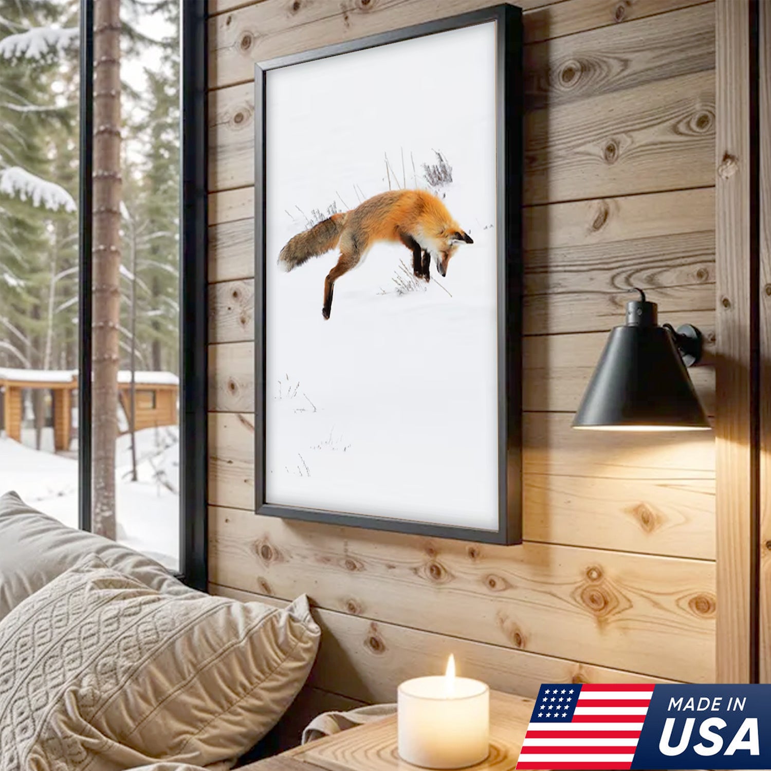 Funny Fox Snow Dive Triptych Canvas Wall Art Set, Playful Wildlife Winter Photography Prints