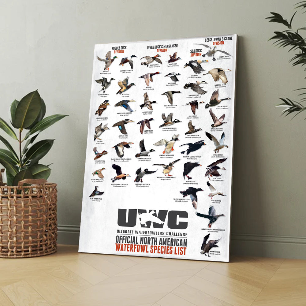North American Waterfowl Species Poster Canvas – Duck & Goose Identification Chart - Waterfowl Poster for Hunters