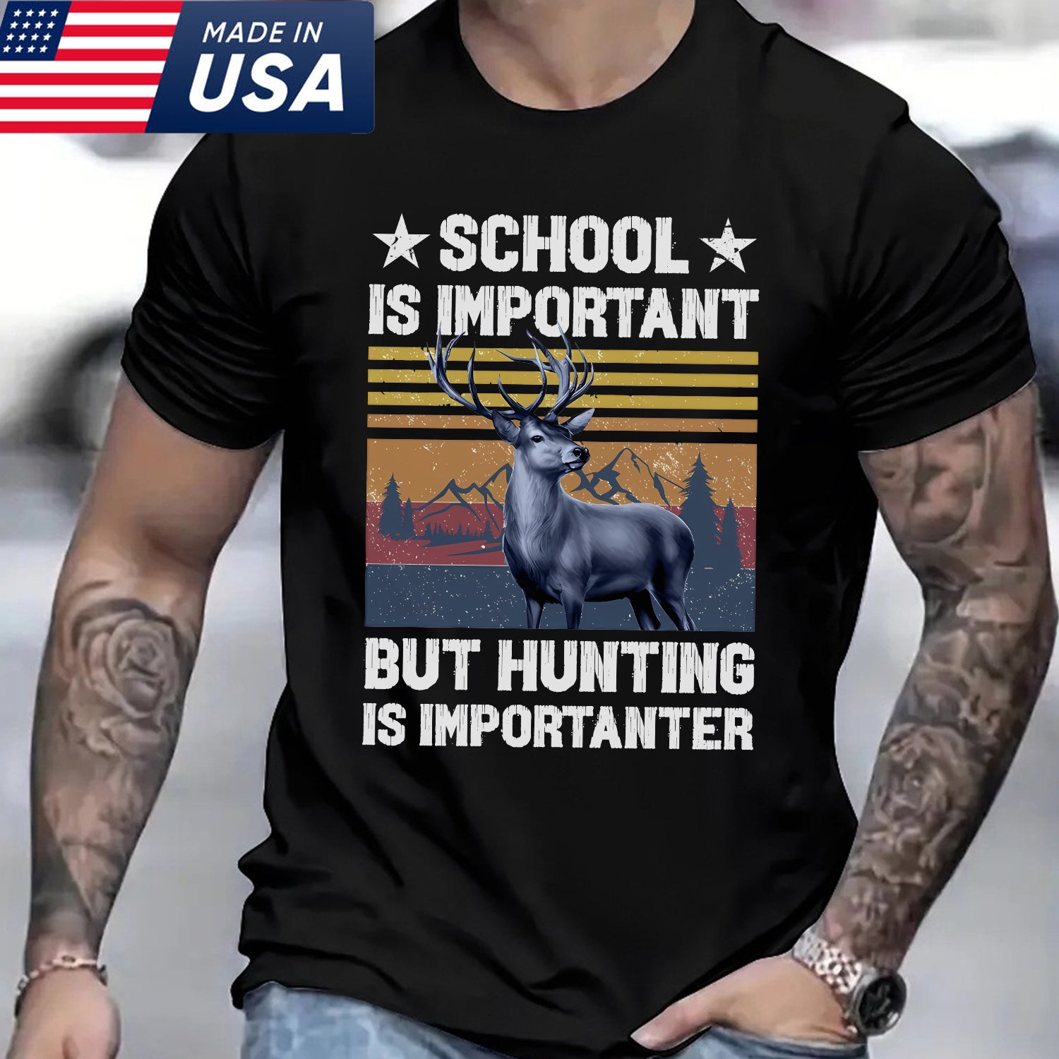 Funny Hunting T-Shirt – School Is Important But Hunting Is Importanter T-Shirt for Hunters
