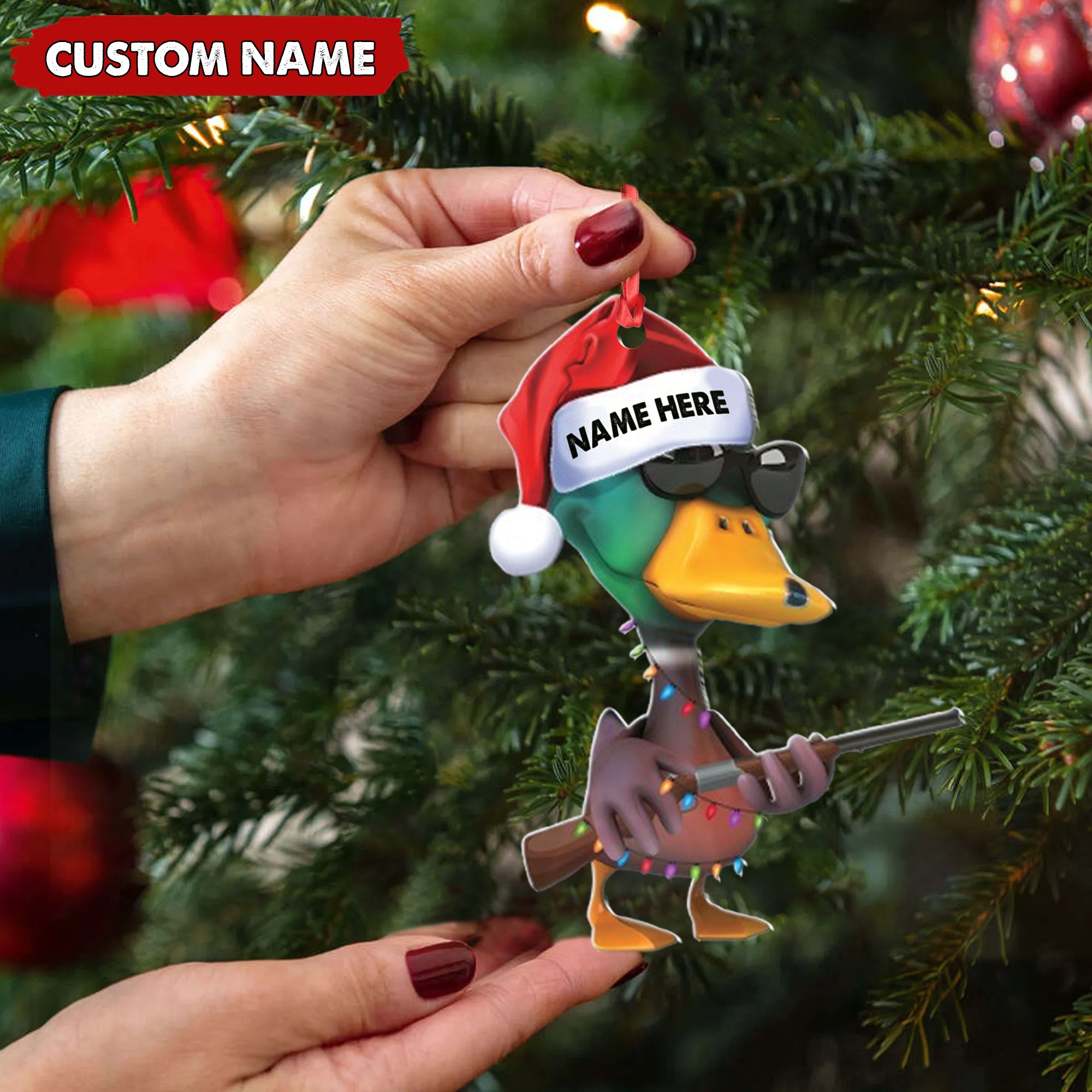 Personalized Funny Duck Hunting Acrylic Christmas Ornament – Custom Gift for Hunters & Outdoor Lovers