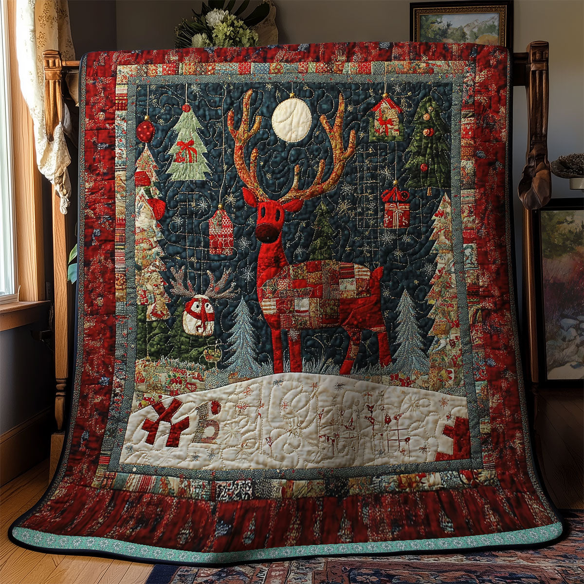 Red Reindeer Quilt Blanket