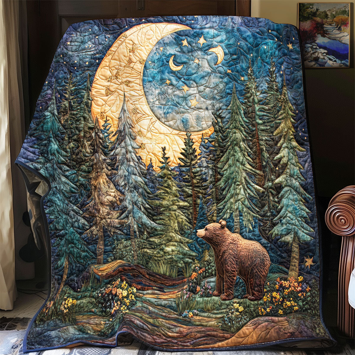 Bear In Forest Cozy Retreat Quilt Blanket