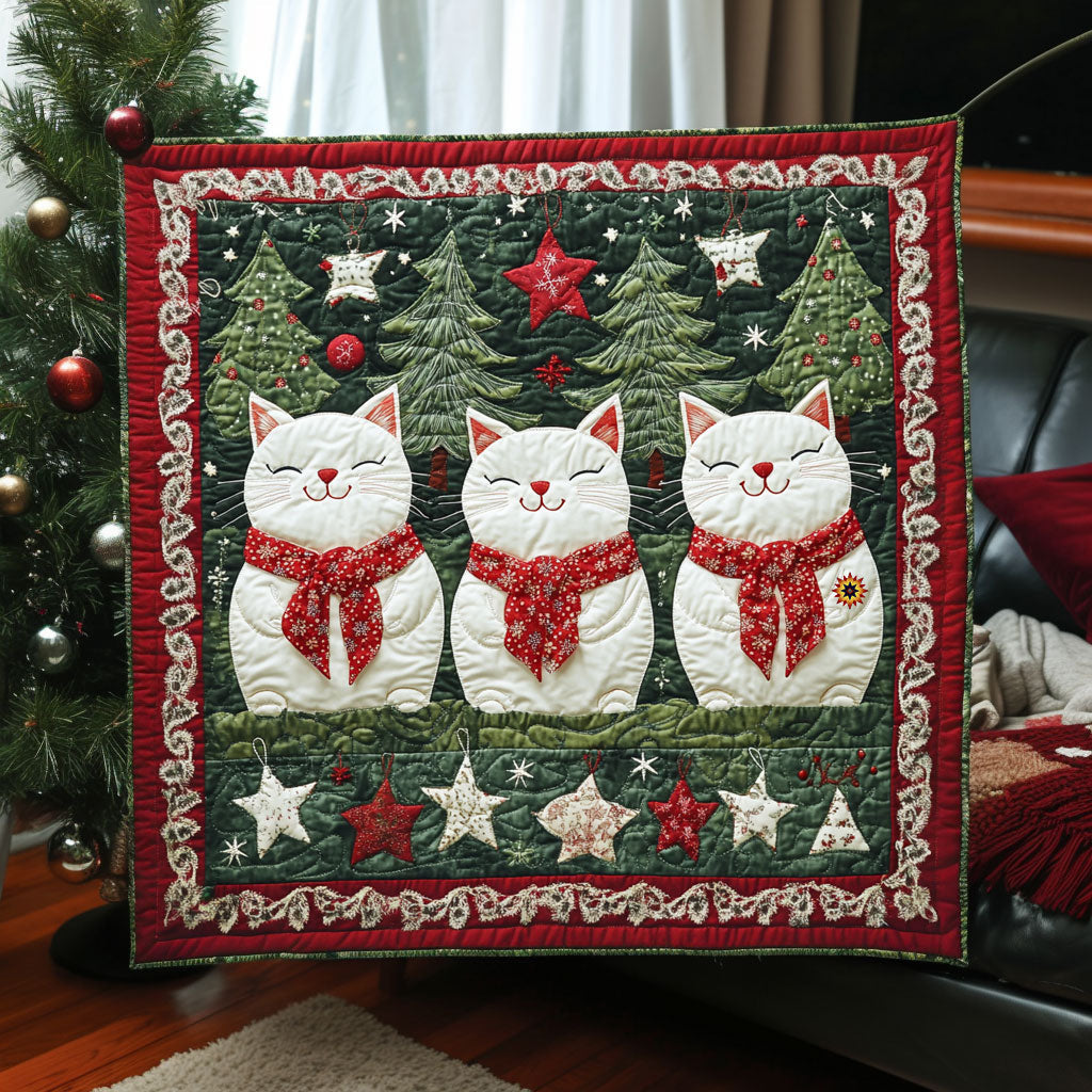 Christmas Cat Silent Night Quilt Blanket