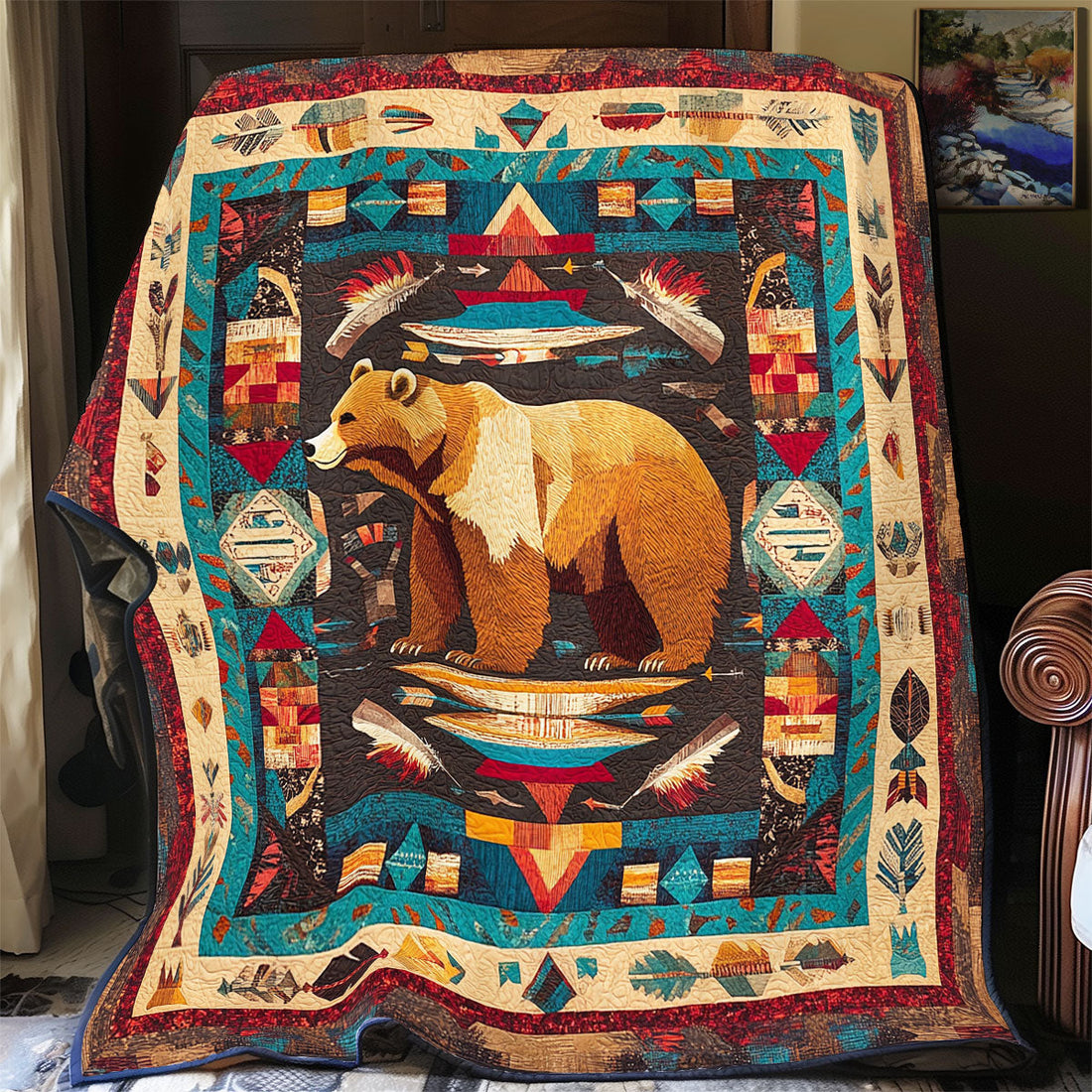 Bear Native American Woodland Reverie Quilt Blanket
