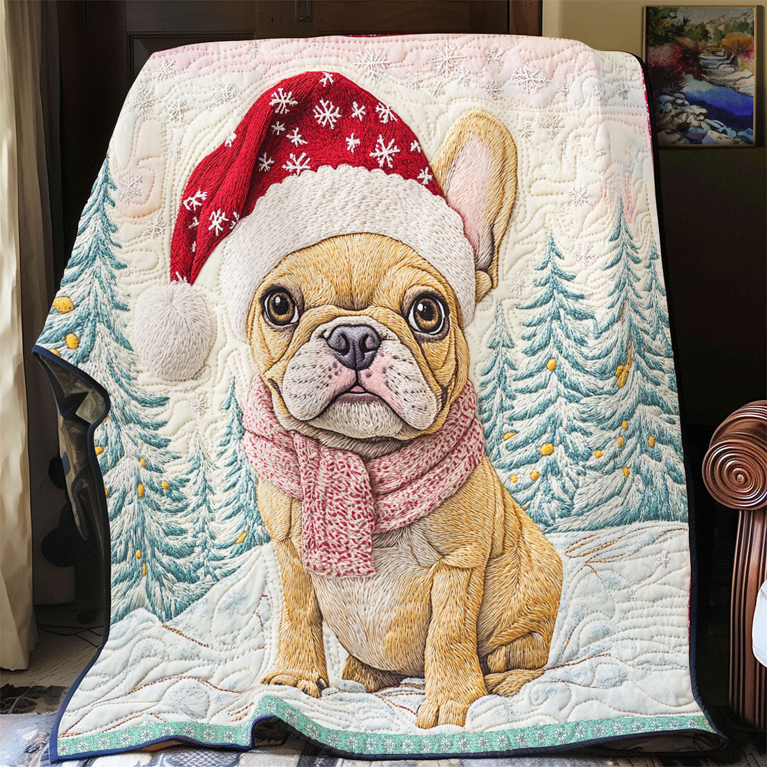 Bulldog Christmas Winter Wonderland Quilt Blanket