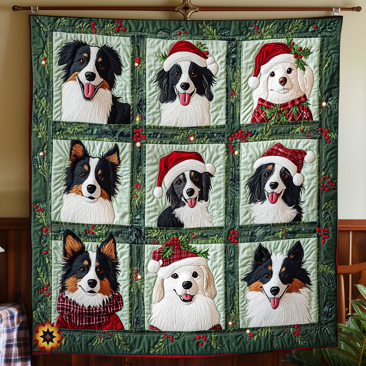Christmas Of Border Collie Quilt Blanket